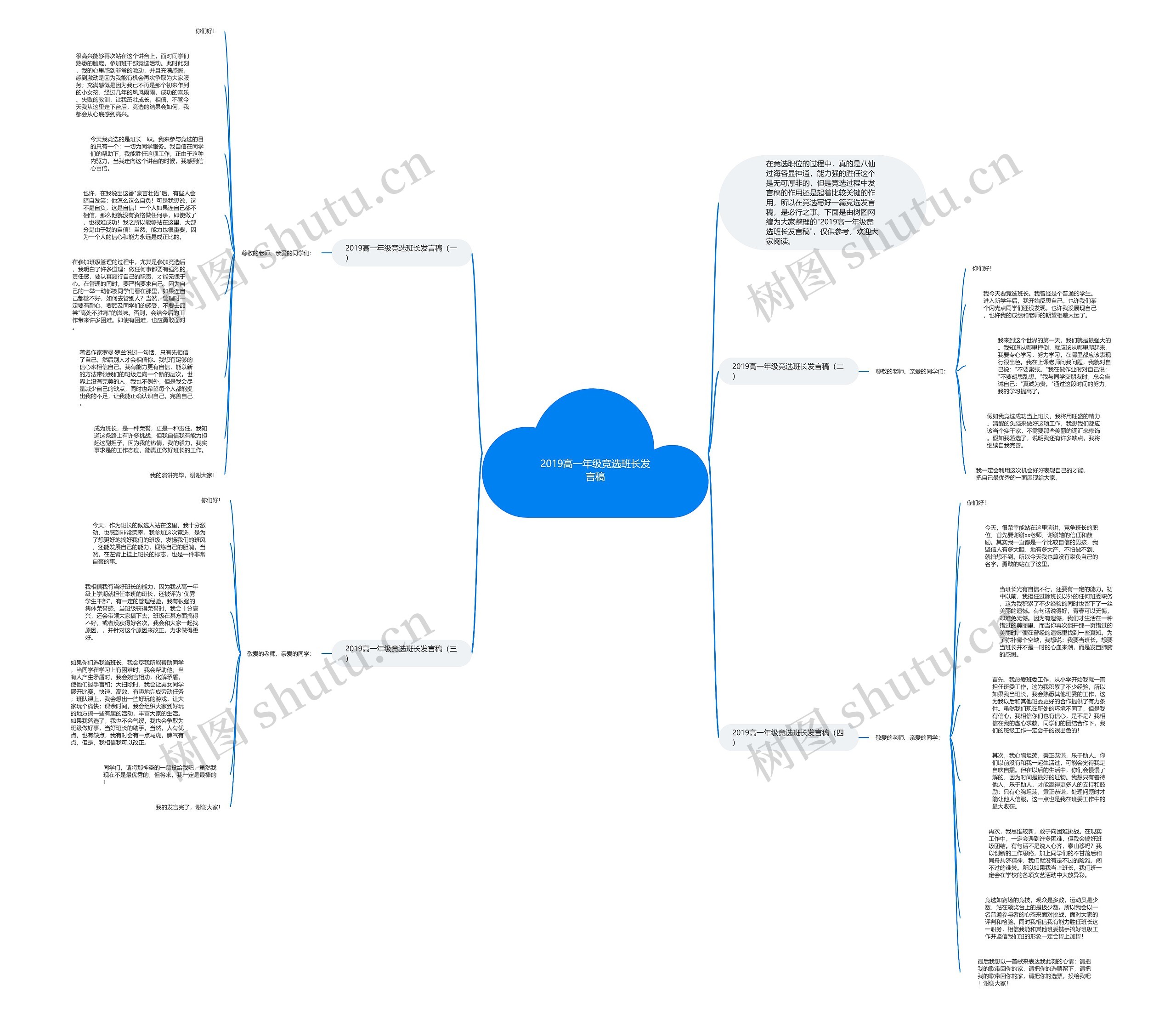 2019高一年级竞选班长发言稿思维导图