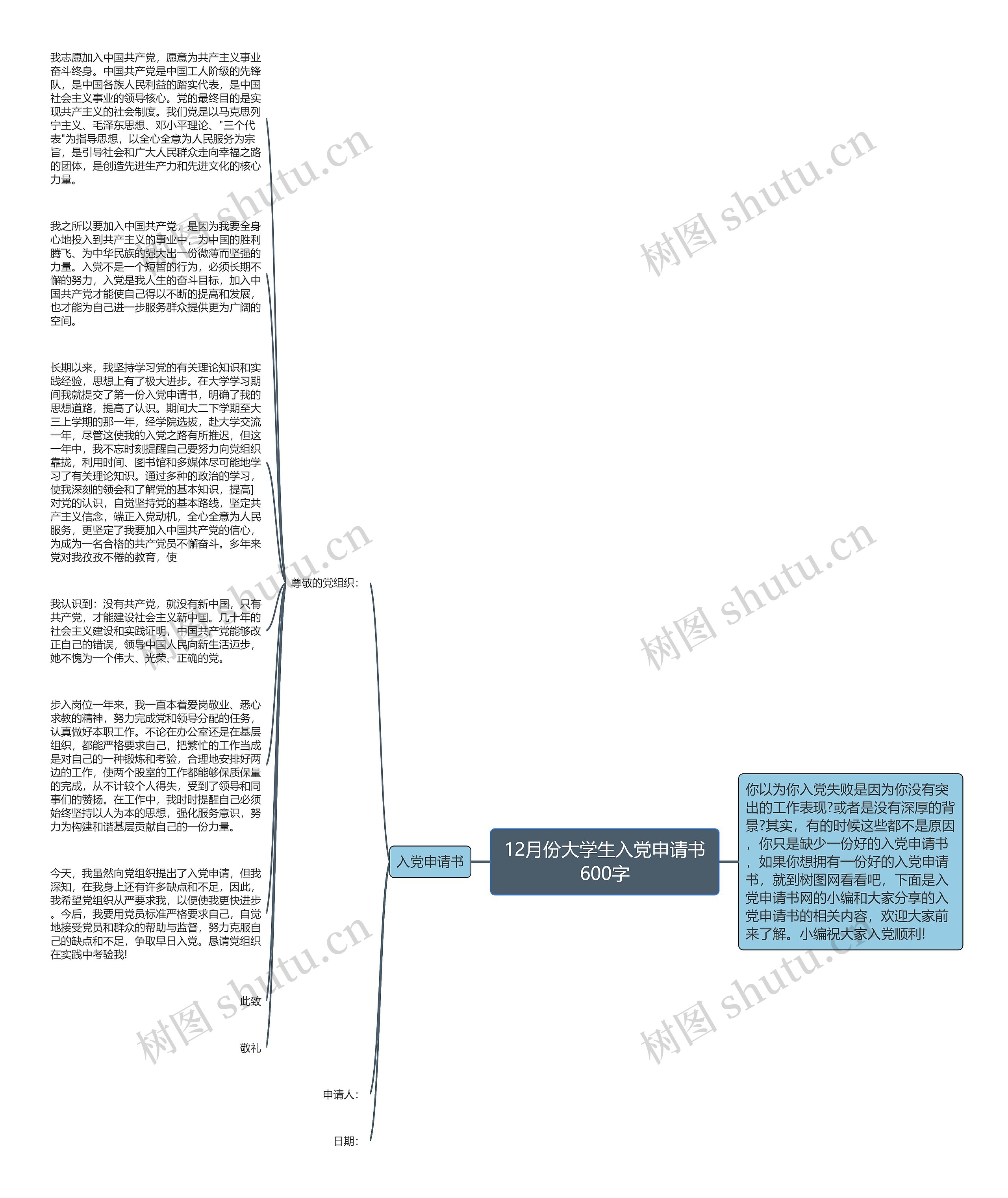 12月份大学生入党申请书600字思维导图