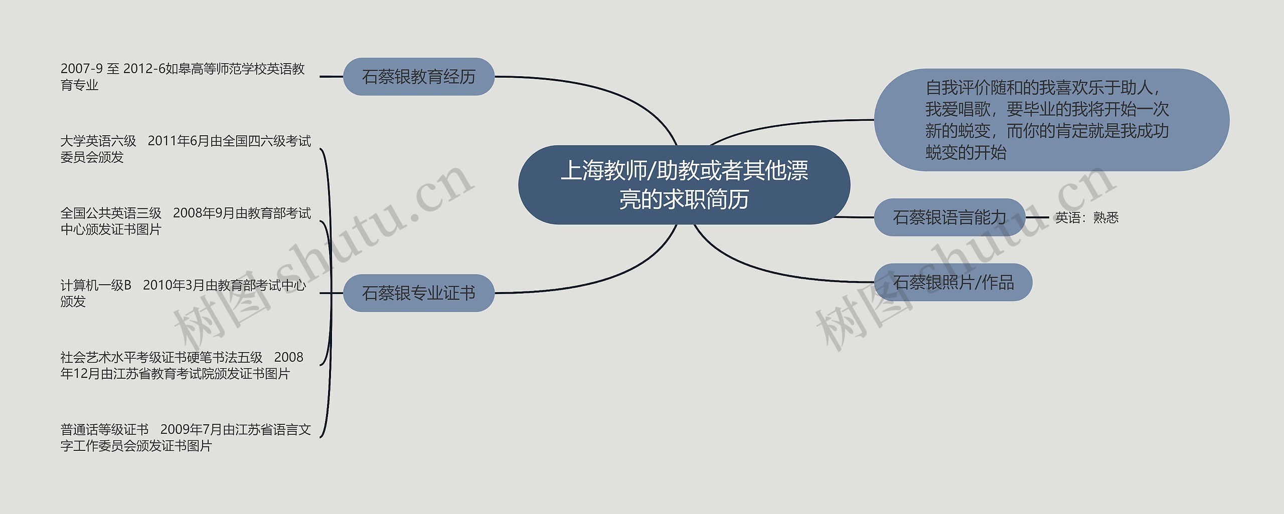 上海教师/助教或者其他漂亮的求职简历思维导图