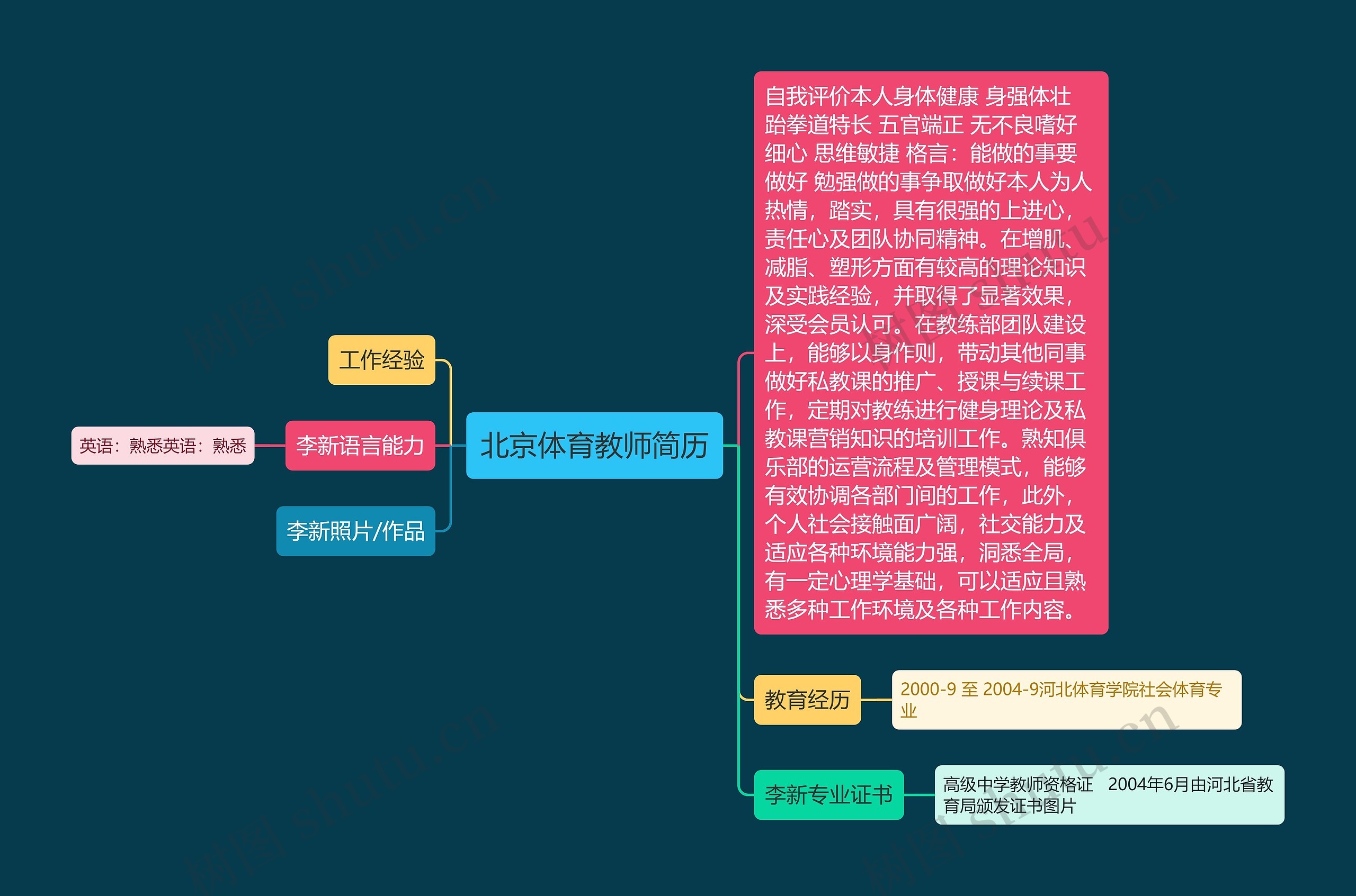 北京体育教师简历思维导图