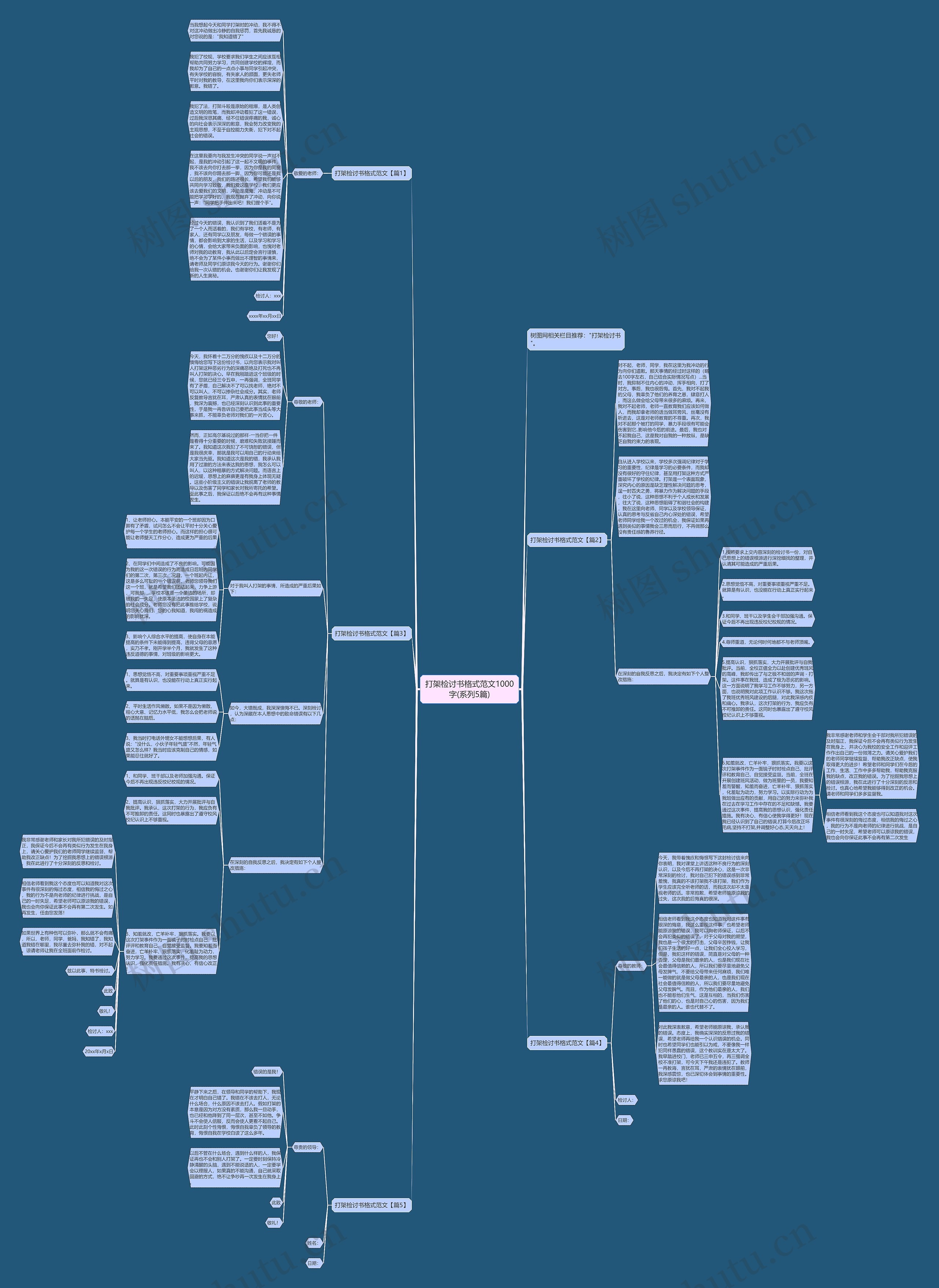 打架检讨书格式范文1000字(系列5篇)思维导图