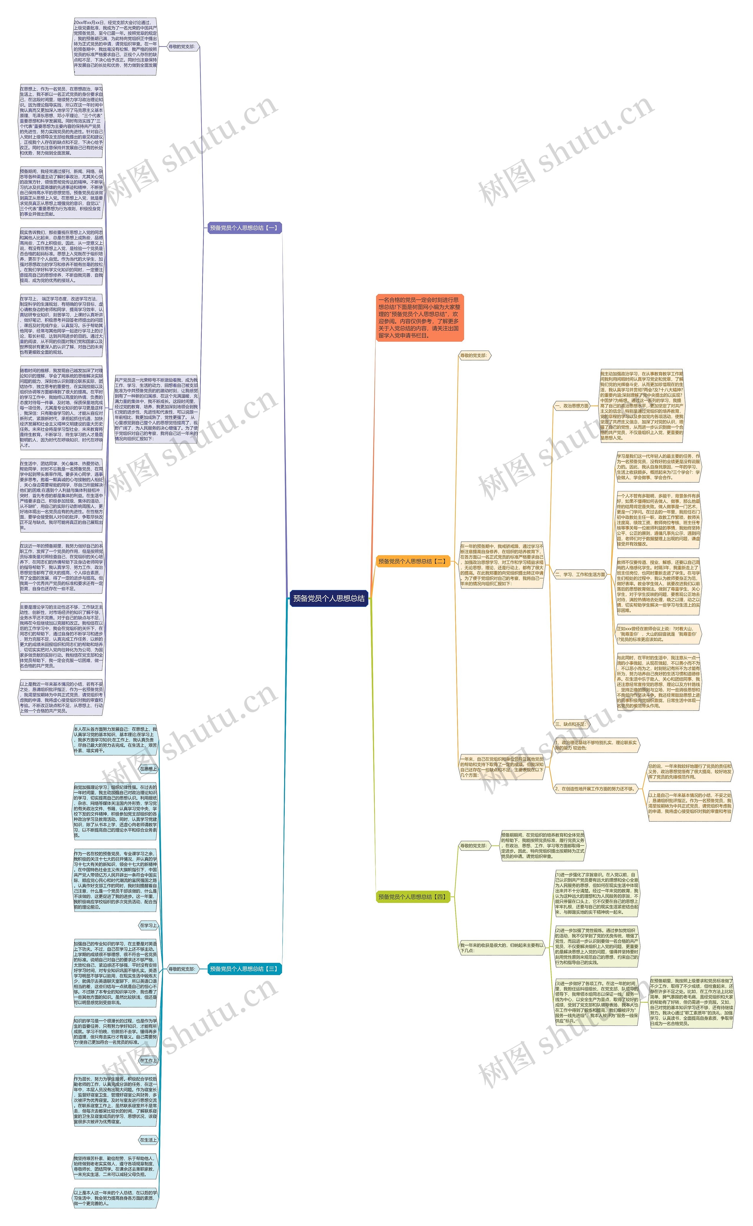 预备党员个人思想总结思维导图