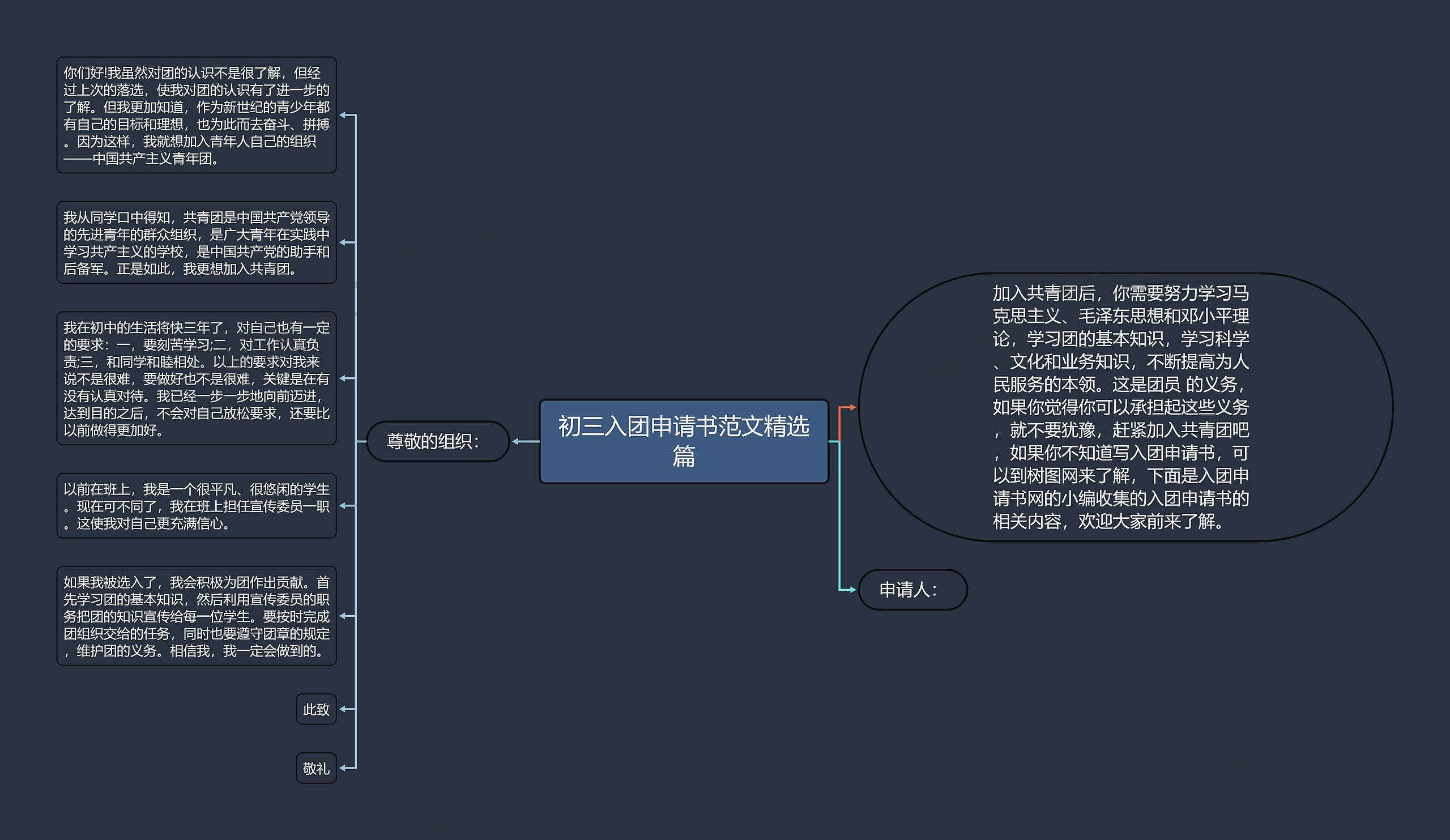 初三入团申请书范文精选篇思维导图