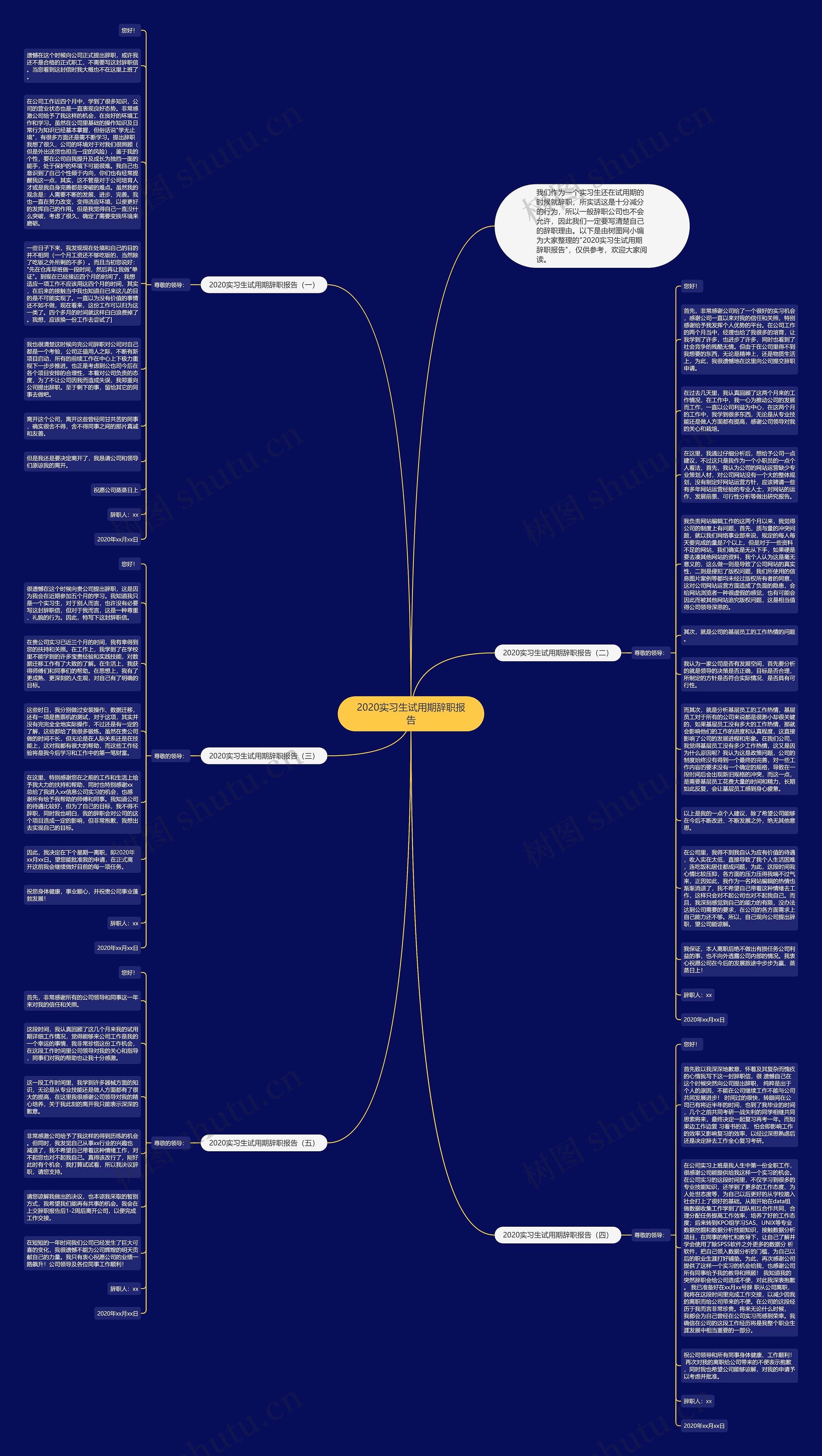 2020实习生试用期辞职报告思维导图
