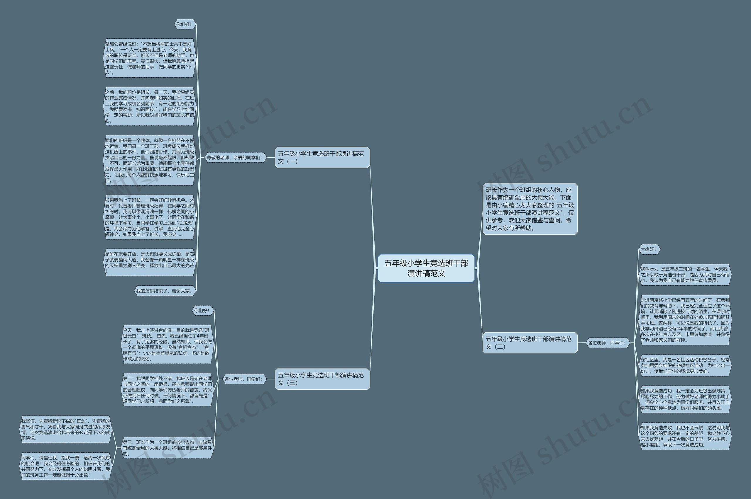 五年级小学生竞选班干部演讲稿范文思维导图