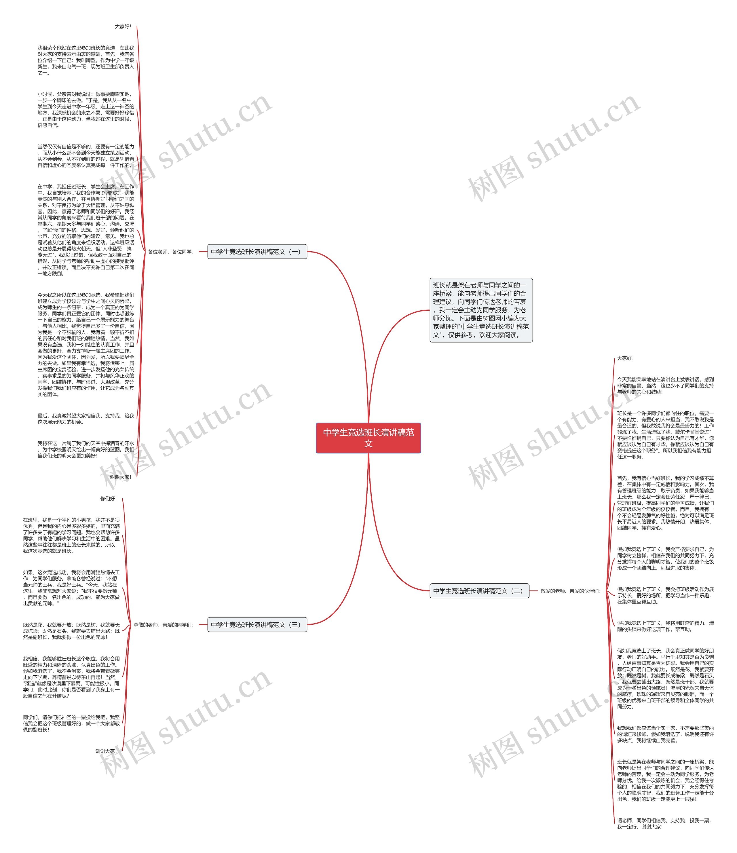 中学生竞选班长演讲稿范文思维导图