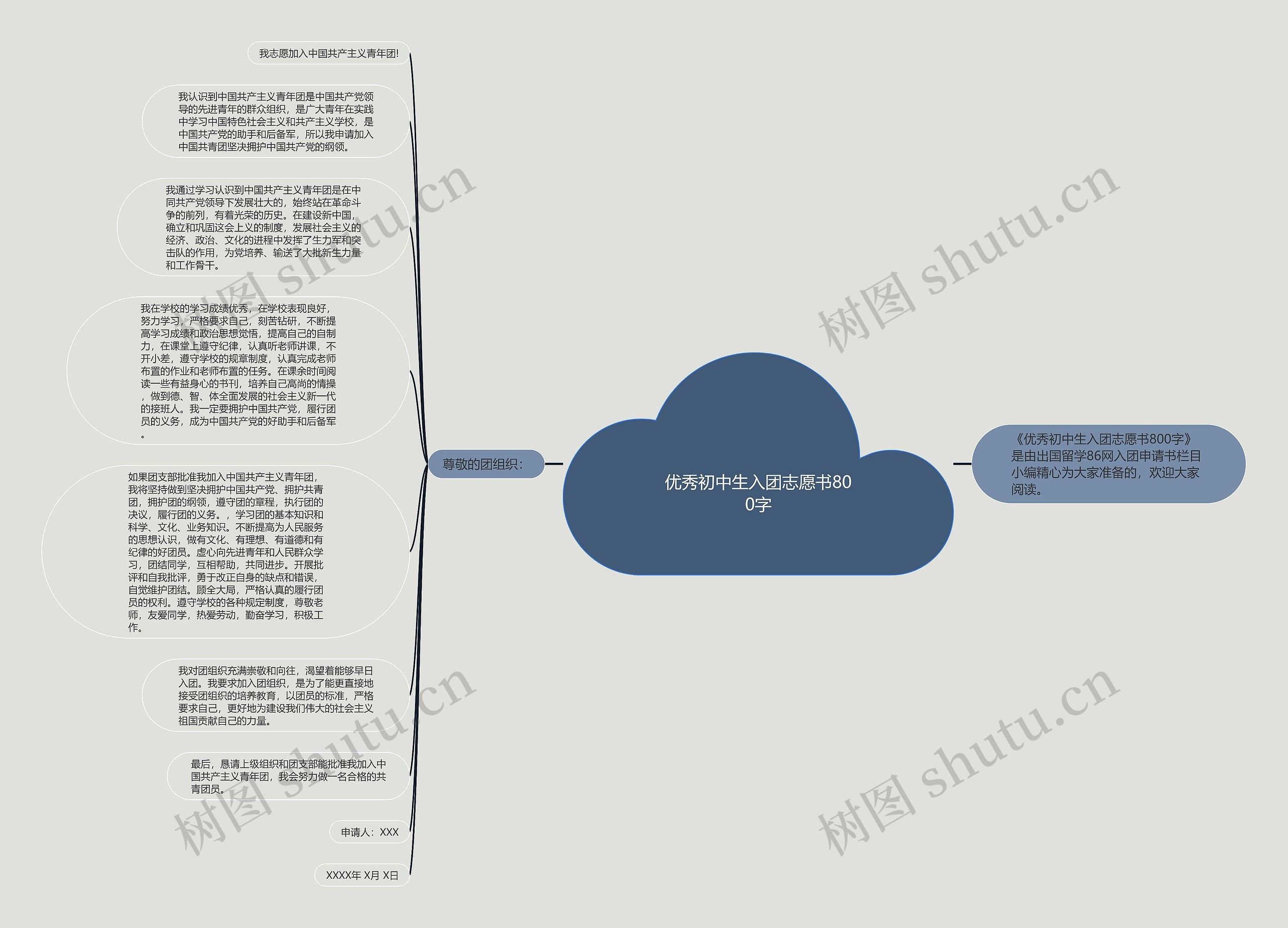 优秀初中生入团志愿书800字思维导图