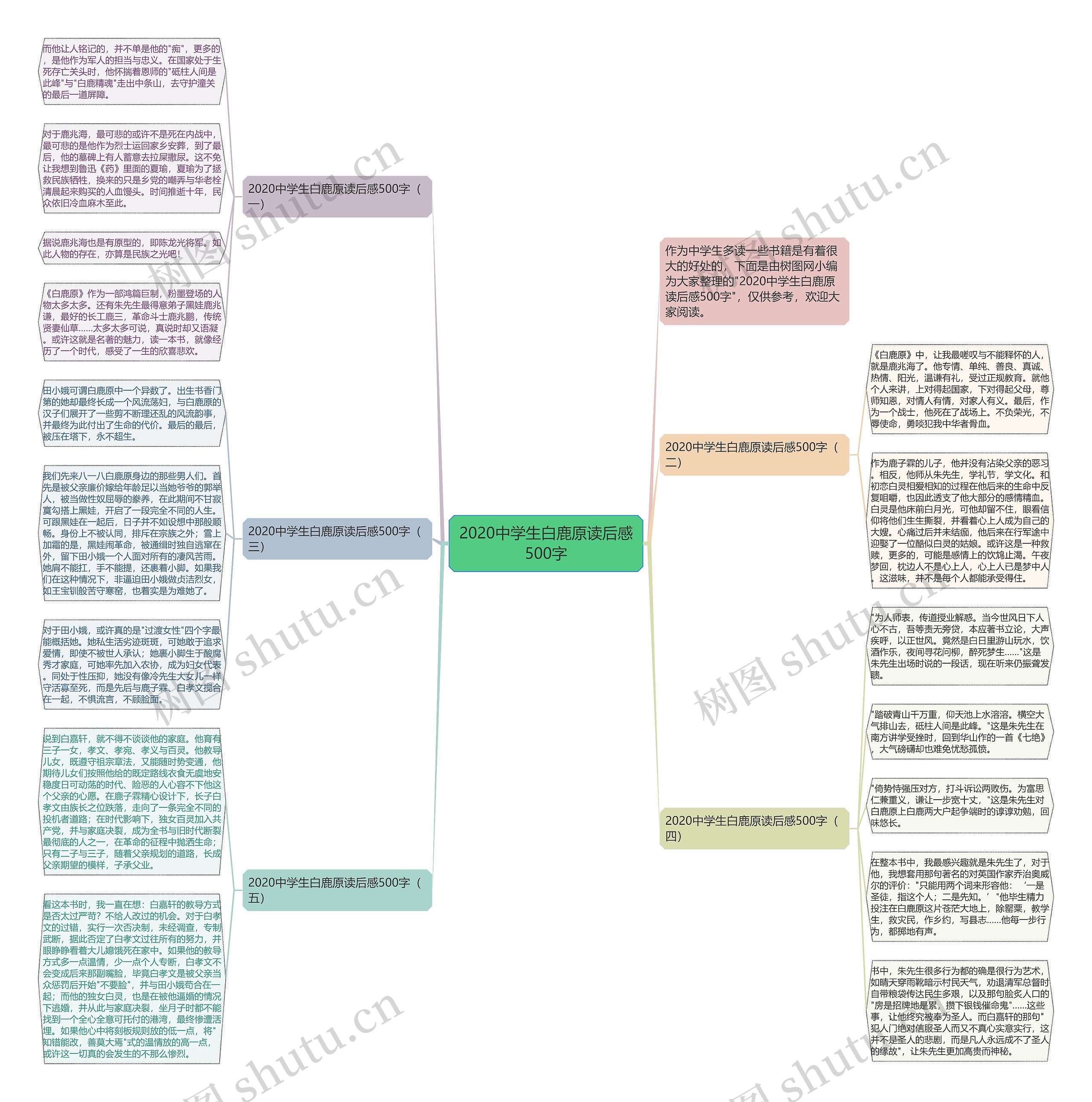 2020中学生白鹿原读后感500字思维导图