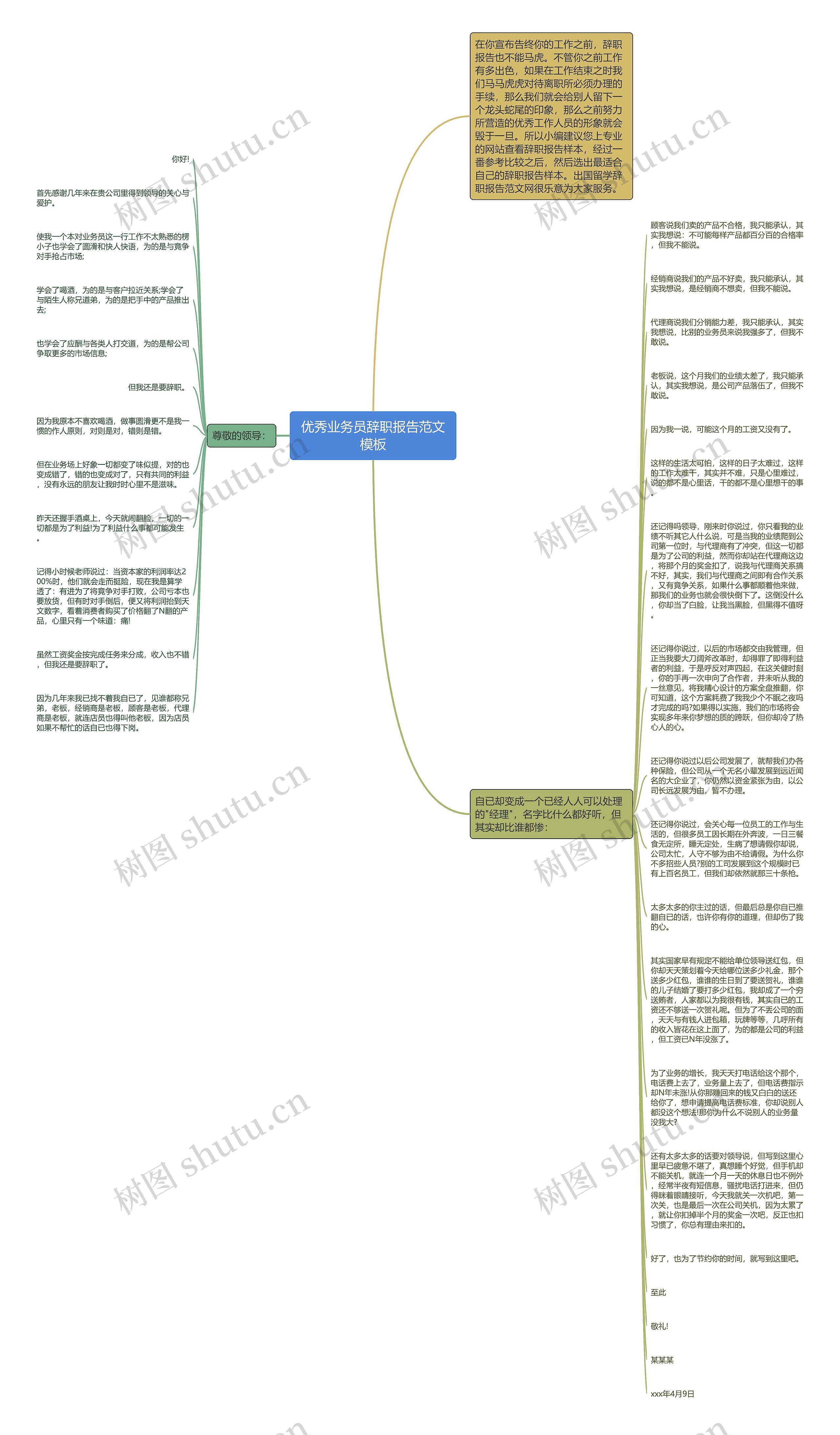 优秀业务员辞职报告范文思维导图