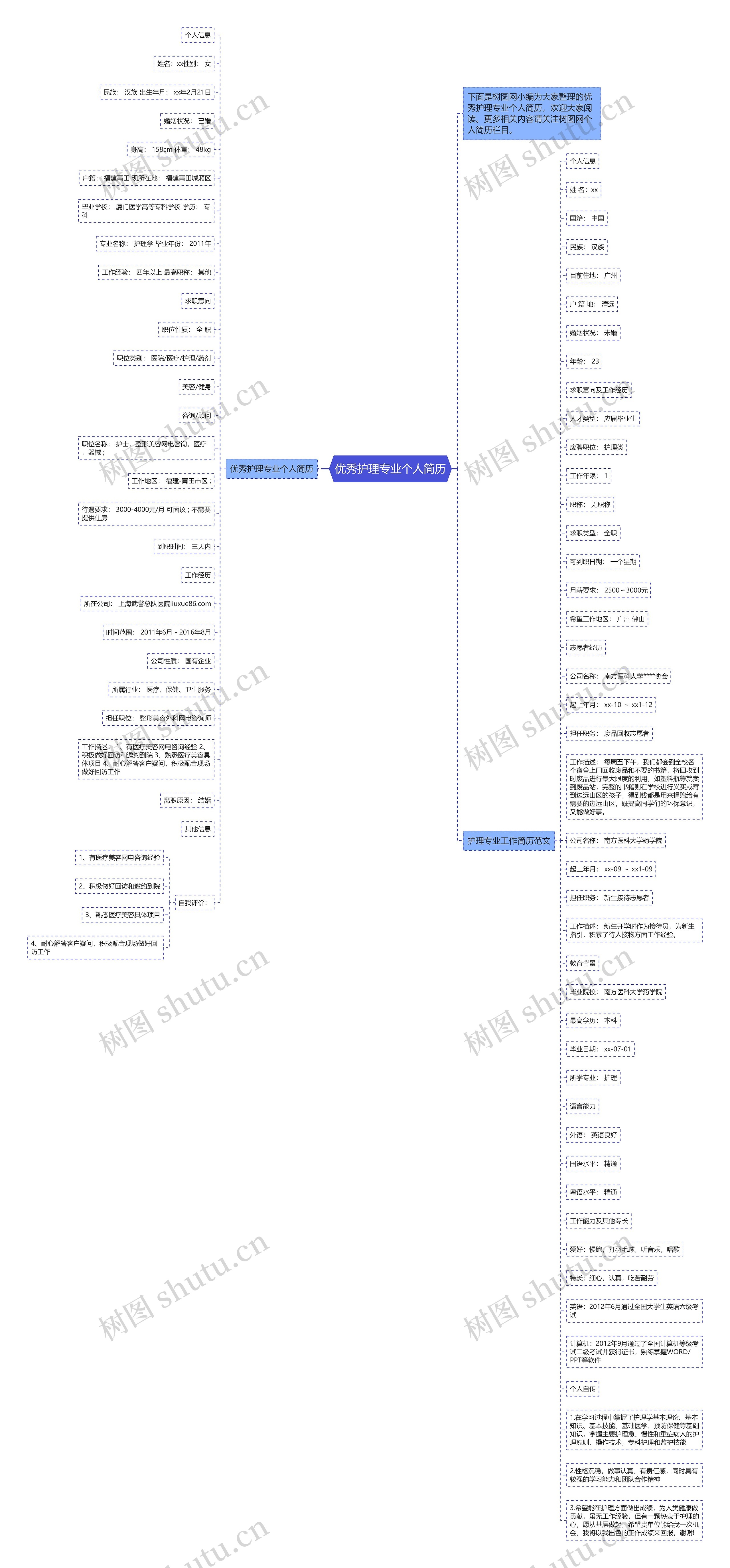 优秀护理专业个人简历思维导图