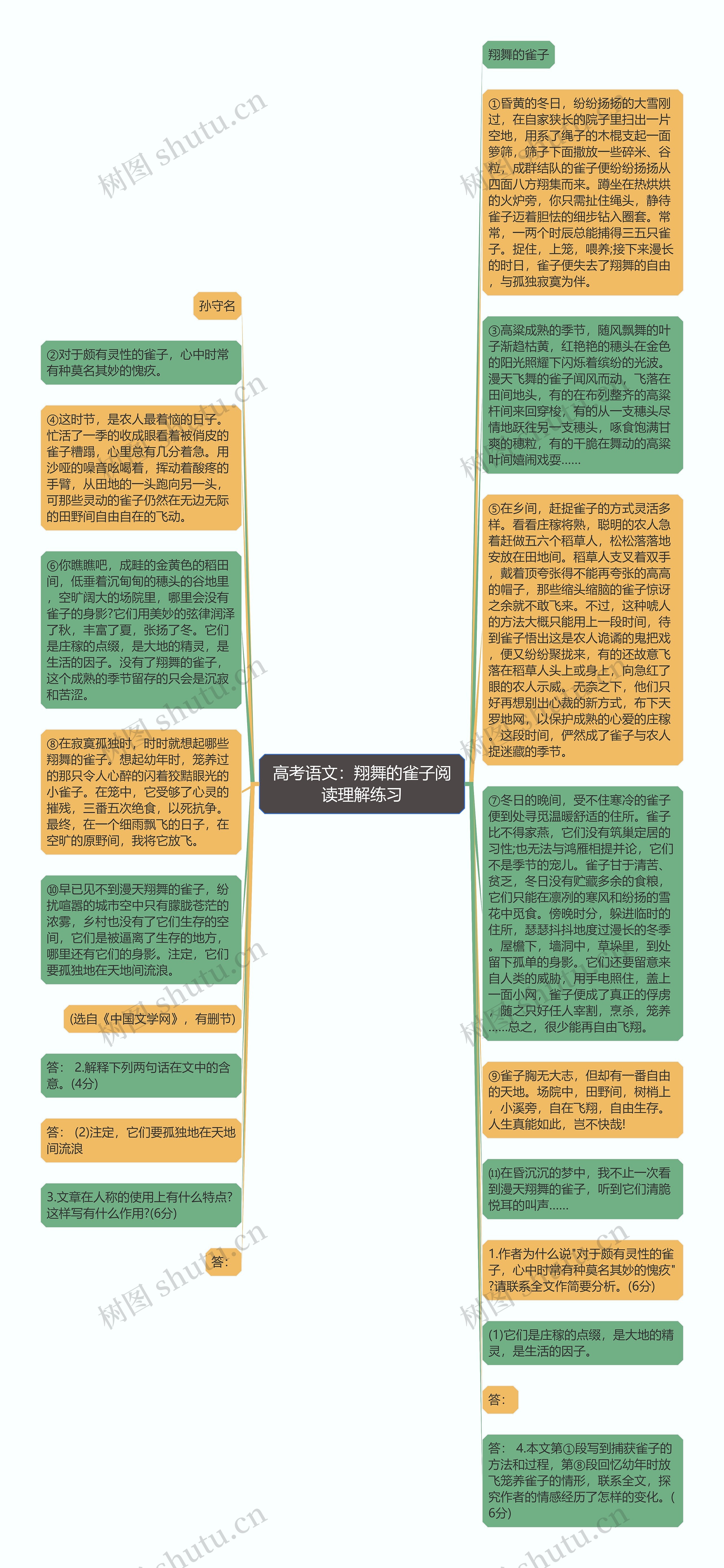 高考语文：翔舞的雀子阅读理解练习思维导图