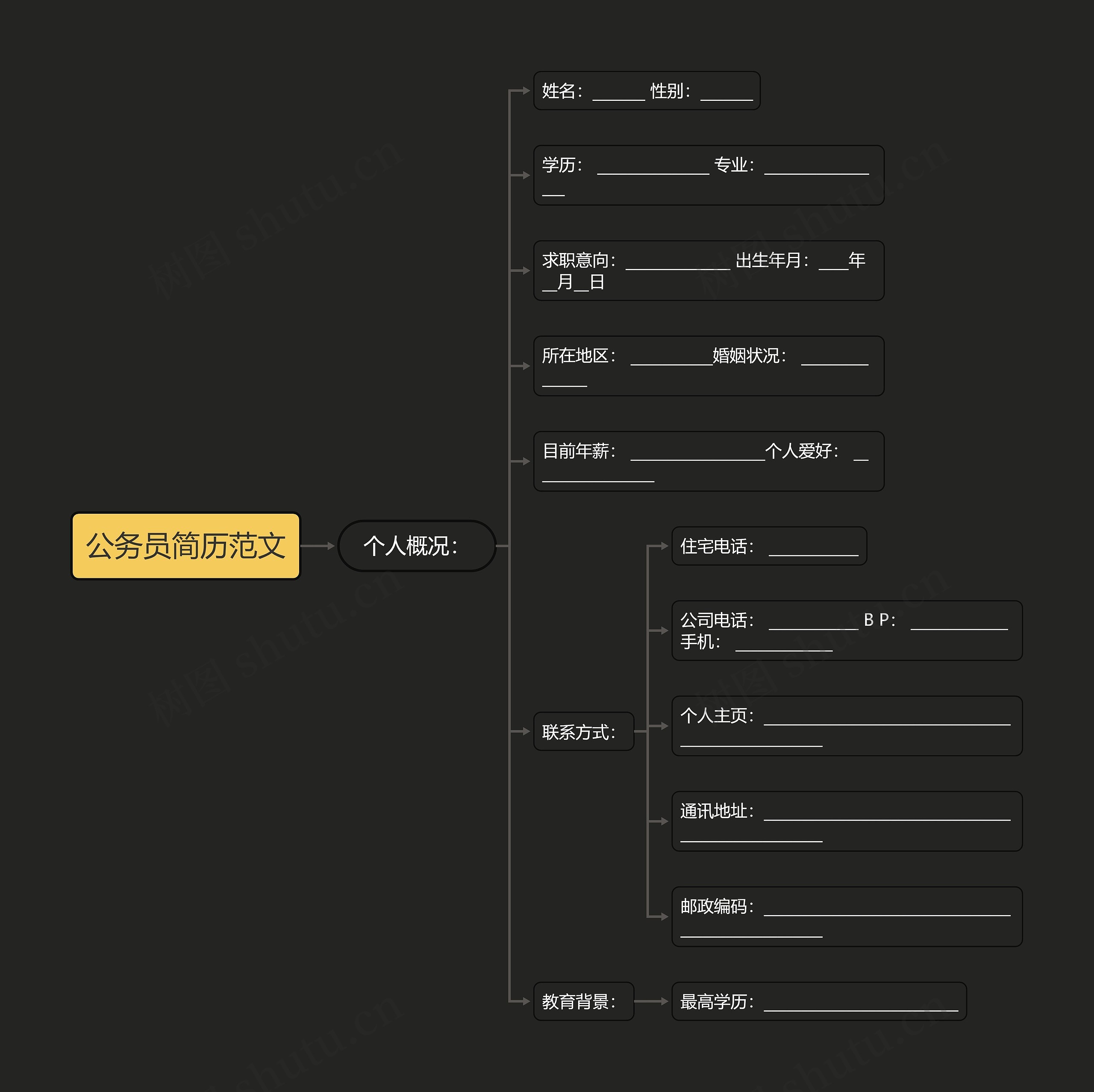 公务员简历范文思维导图