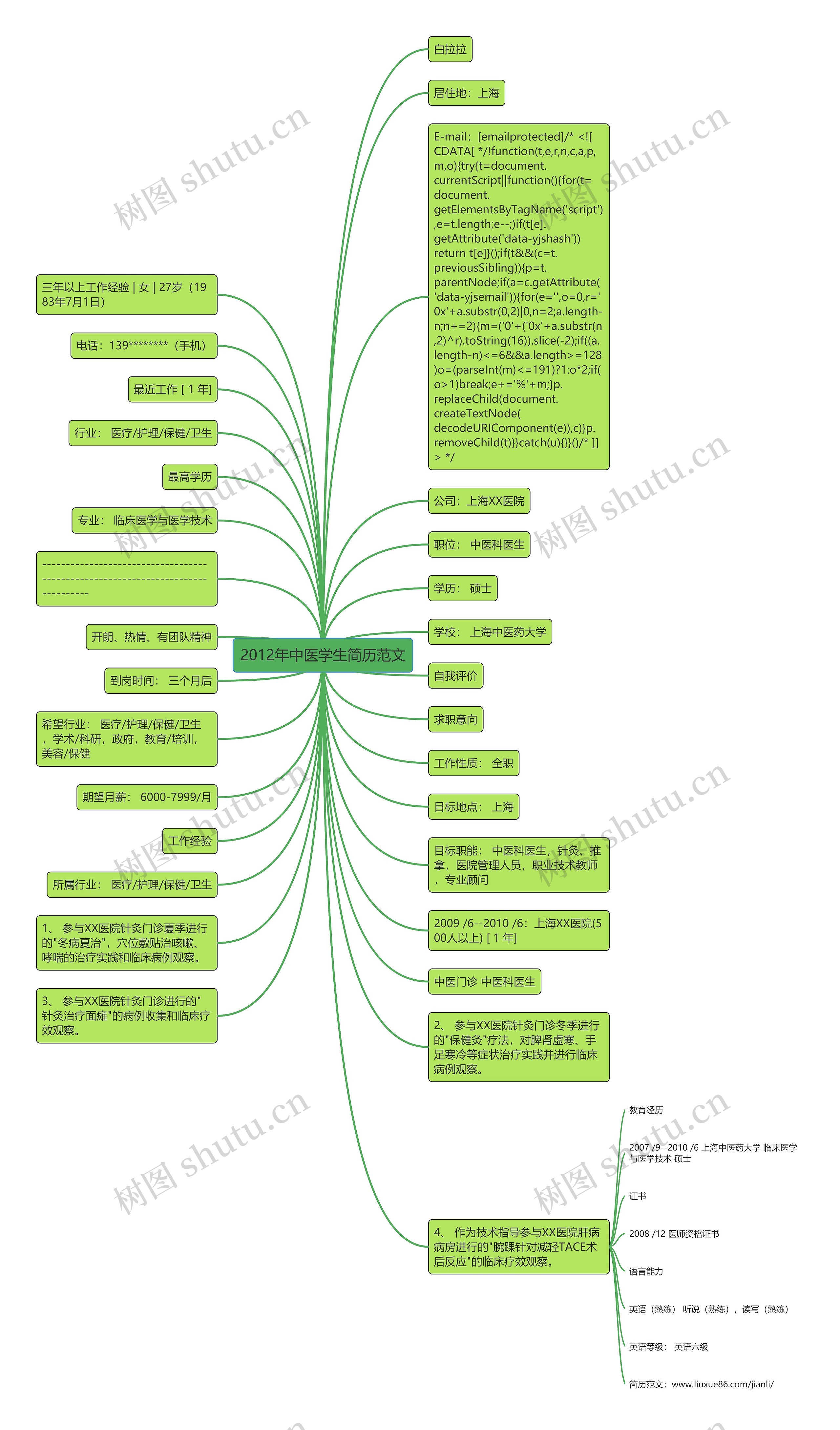 2012年中医学生简历范文思维导图
