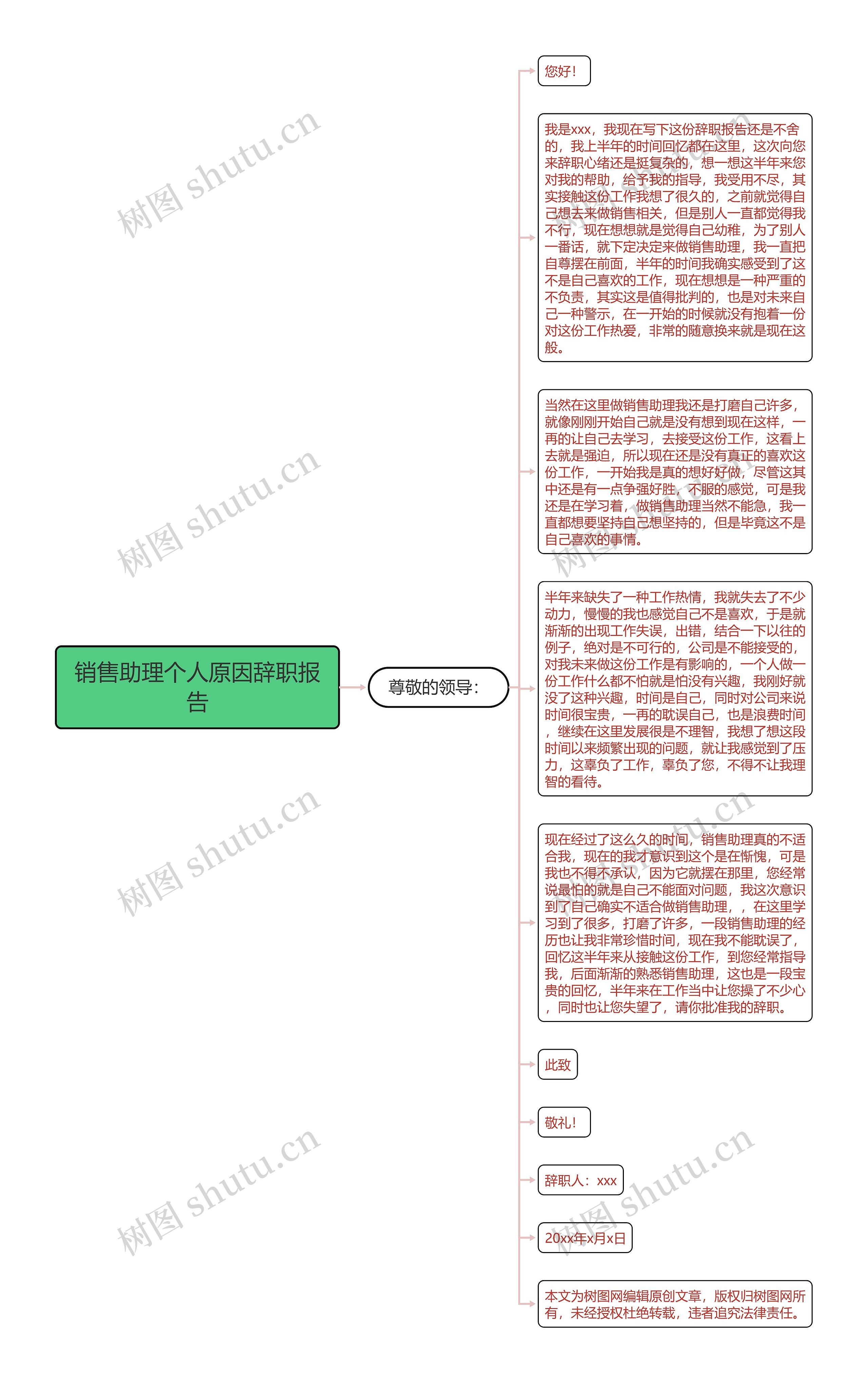 销售助理个人原因辞职报告思维导图