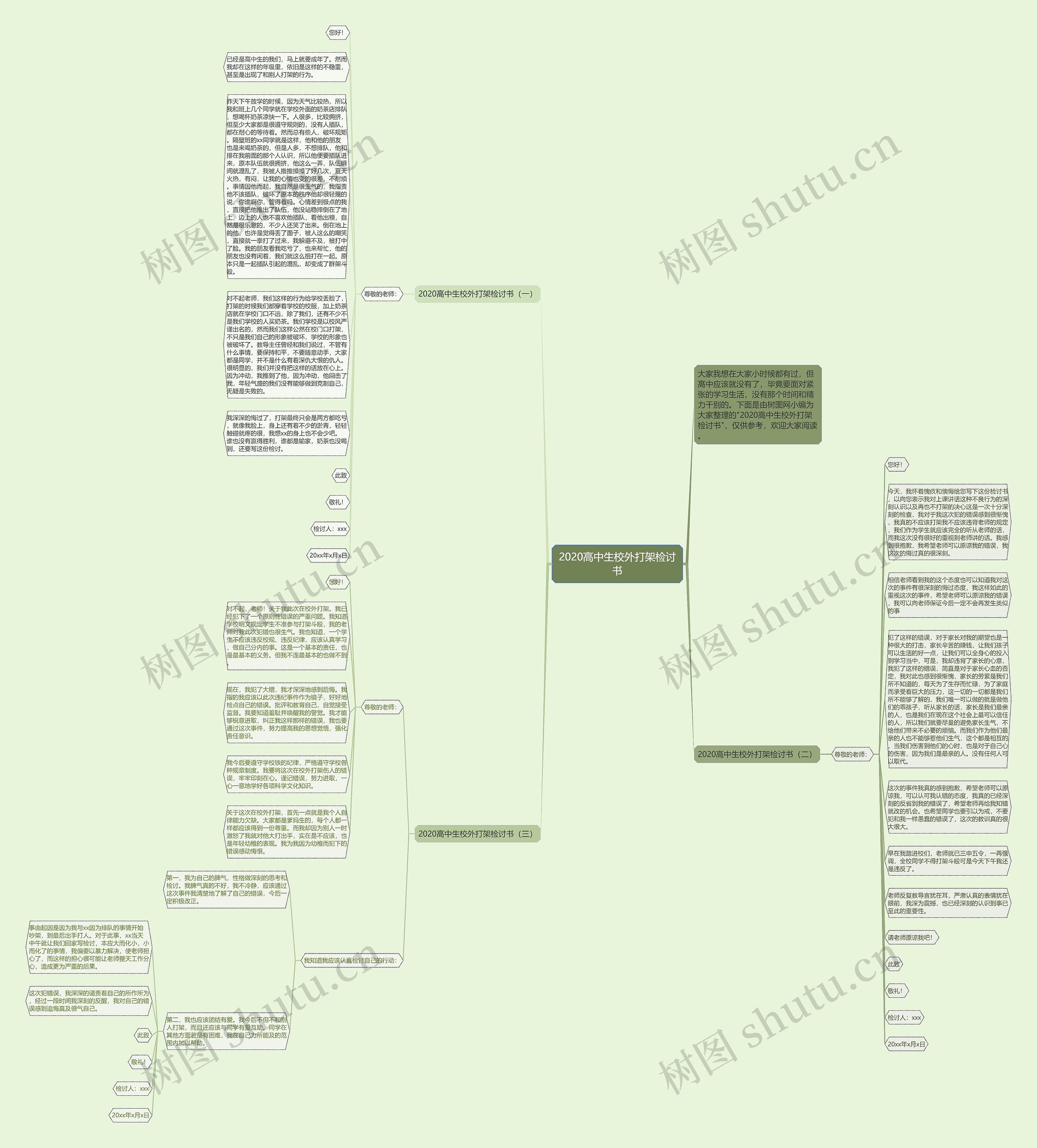 2020高中生校外打架检讨书思维导图