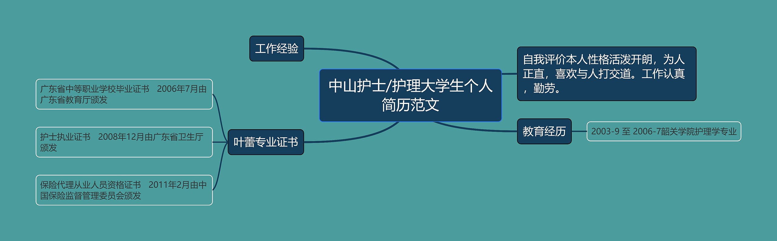 中山护士/护理大学生个人简历范文思维导图