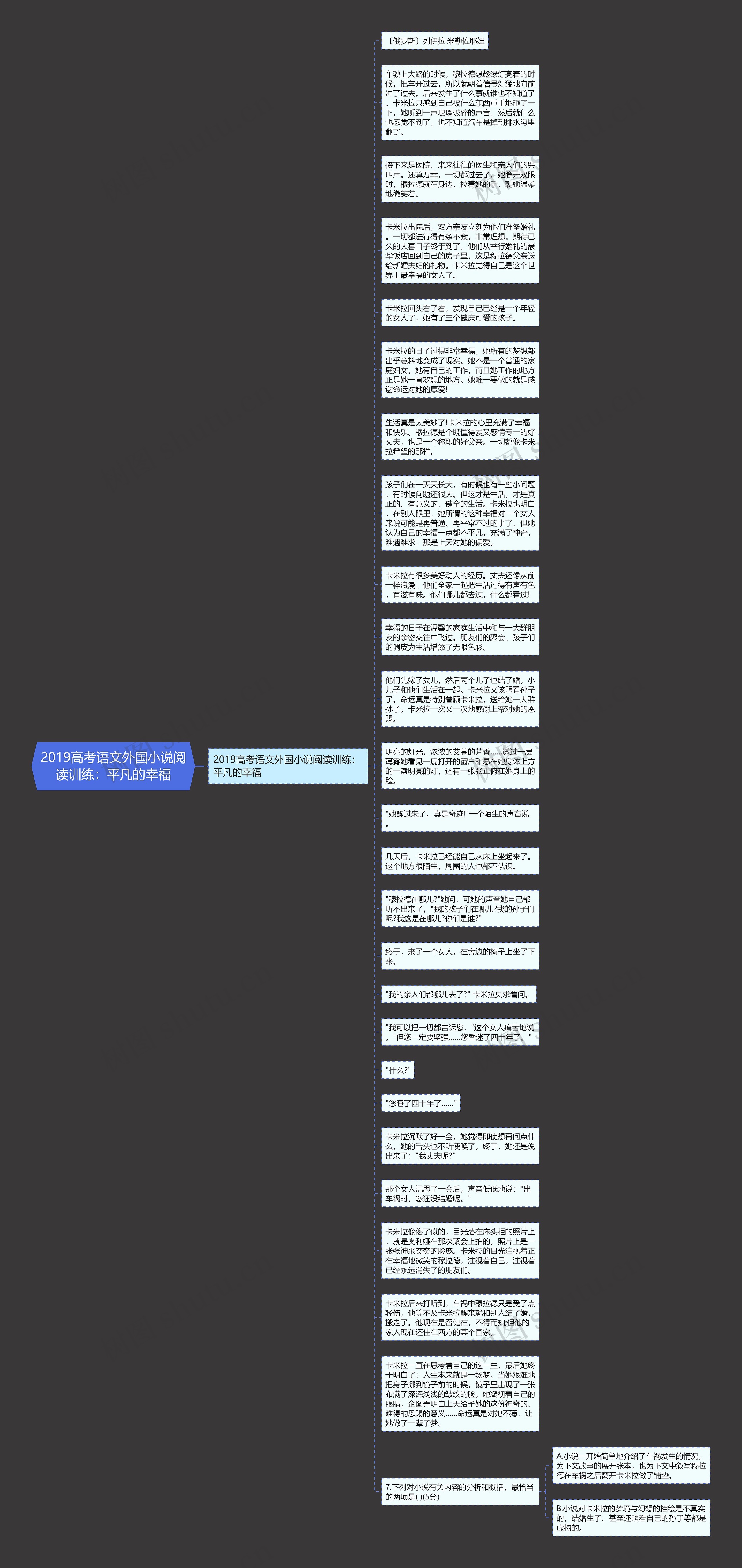 2019高考语文外国小说阅读训练：平凡的幸福思维导图