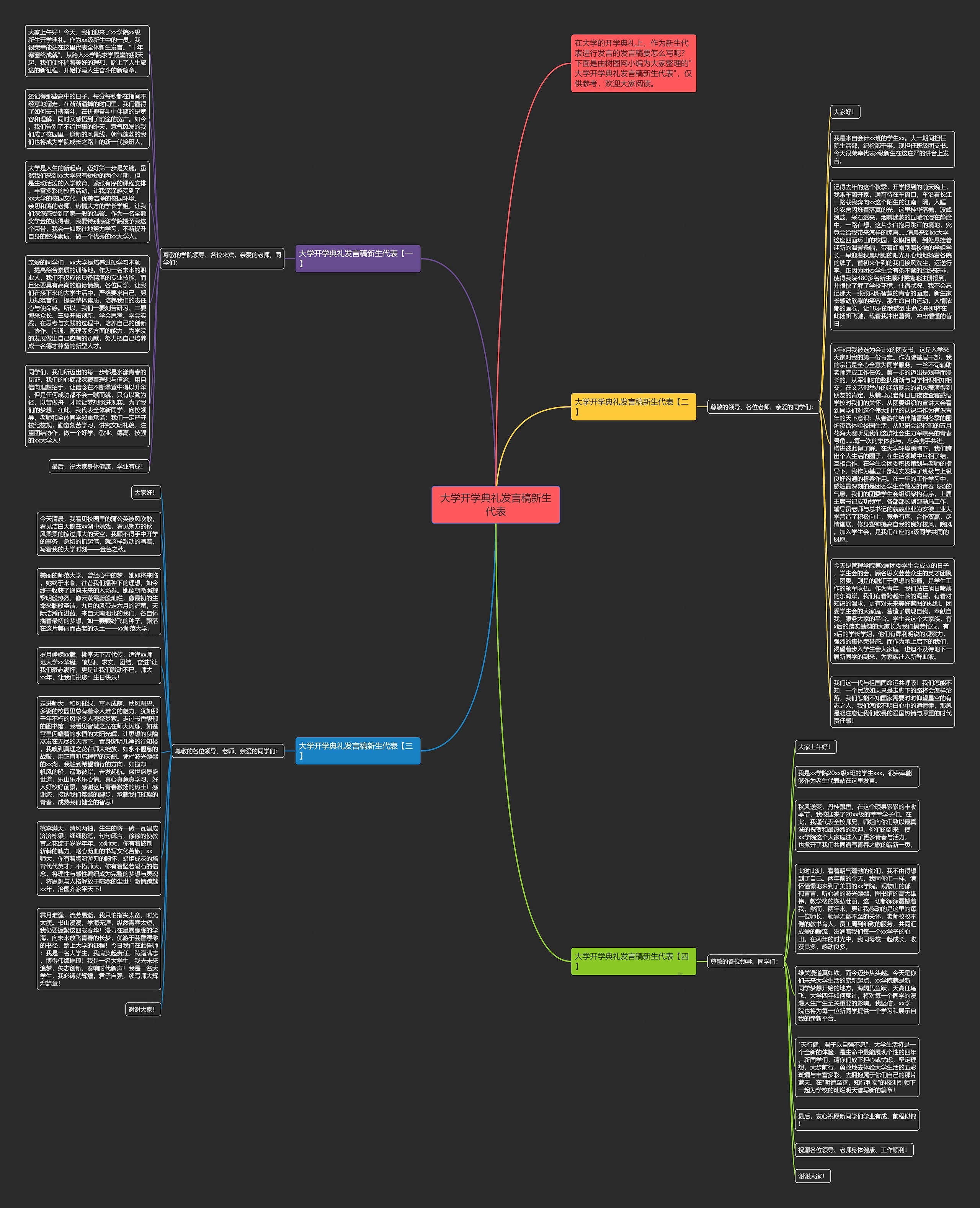 大学开学典礼发言稿新生代表思维导图