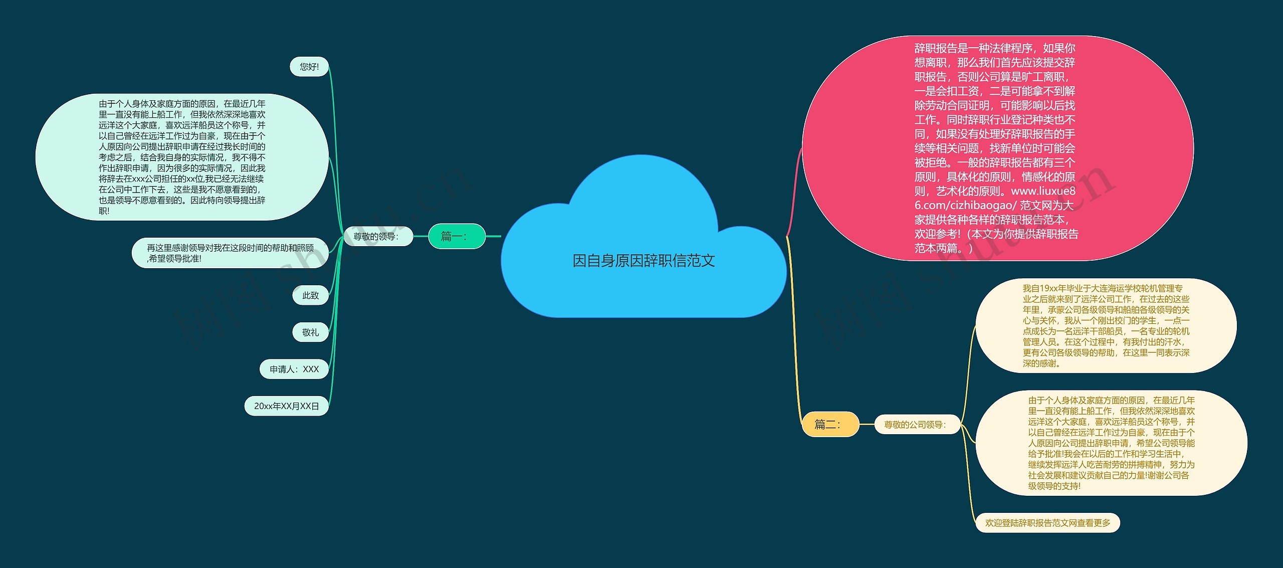 因自身原因辞职信范文思维导图