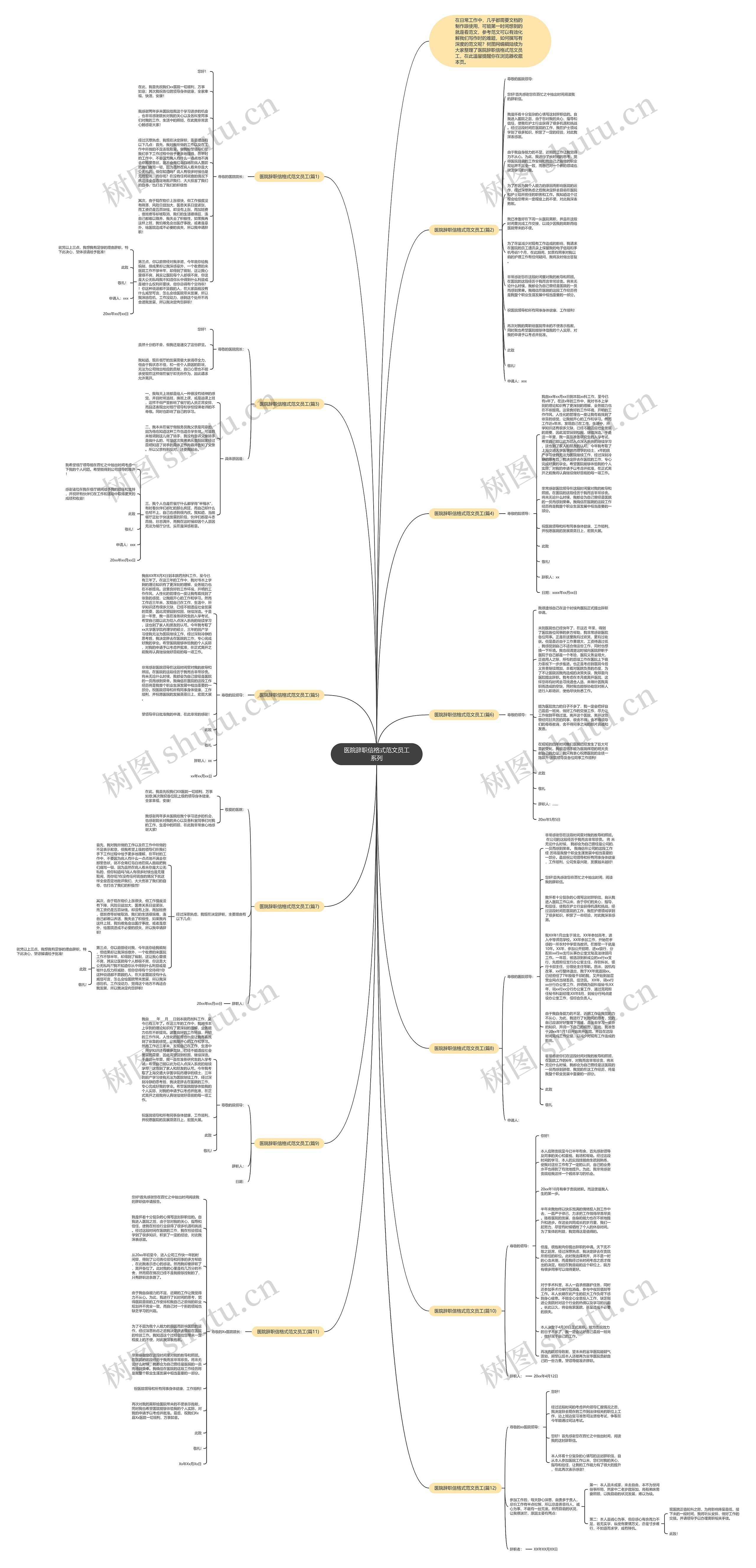 医院辞职信格式范文员工系列思维导图