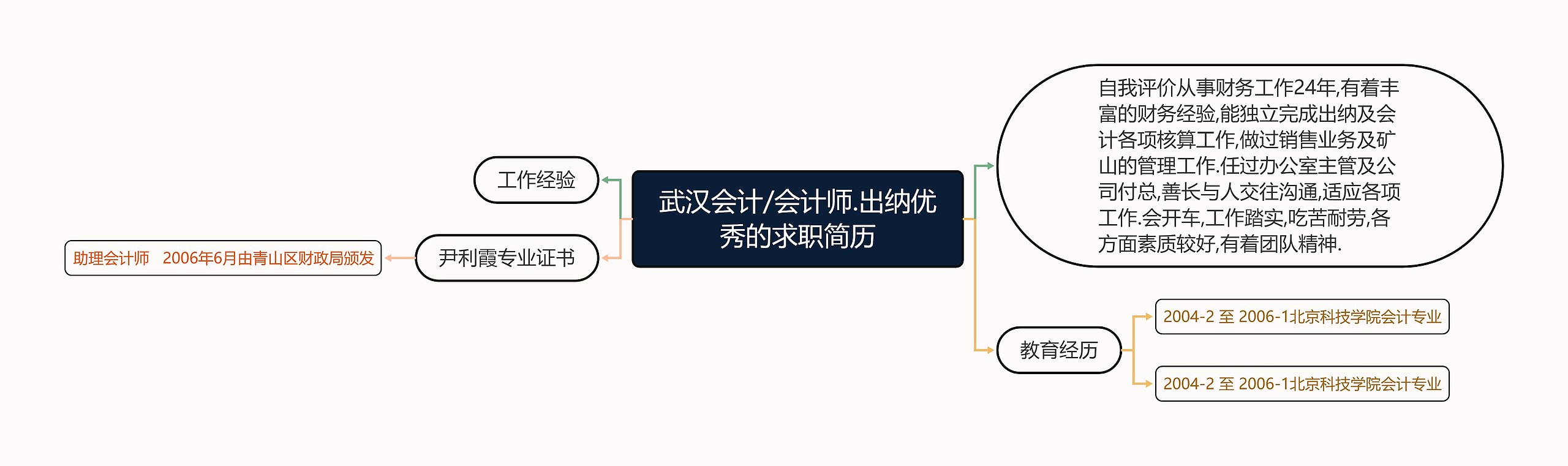 武汉会计/会计师.出纳优秀的求职简历思维导图