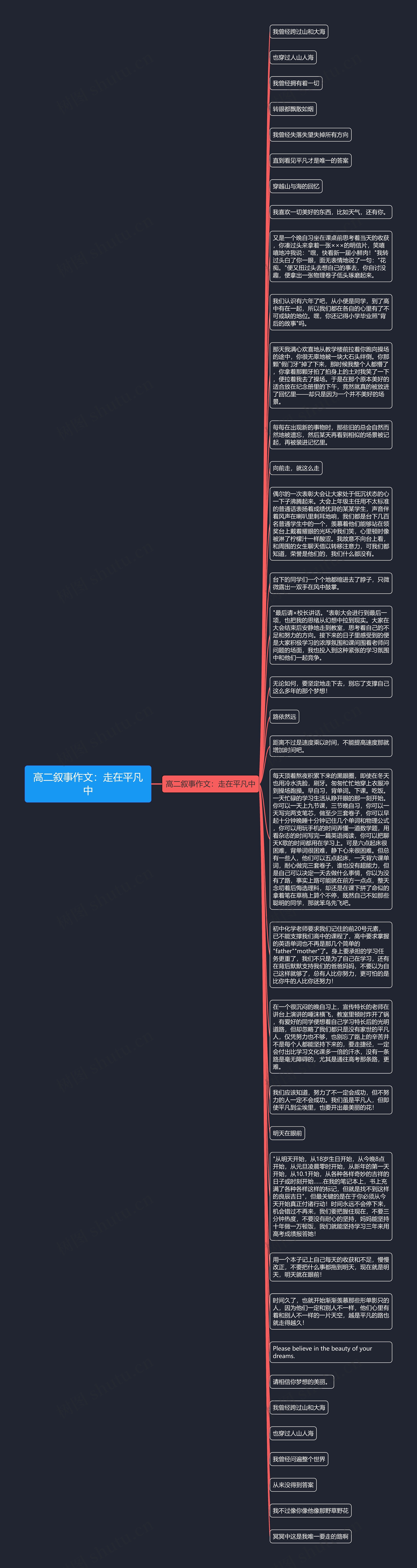 高二叙事作文：走在平凡中思维导图