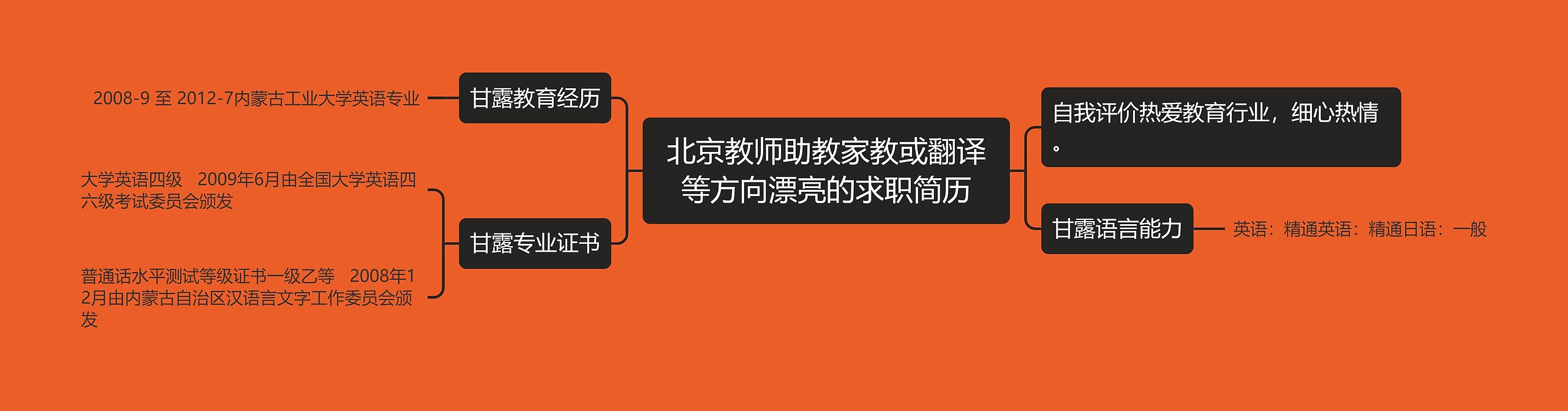 北京教师助教家教或翻译等方向漂亮的求职简历