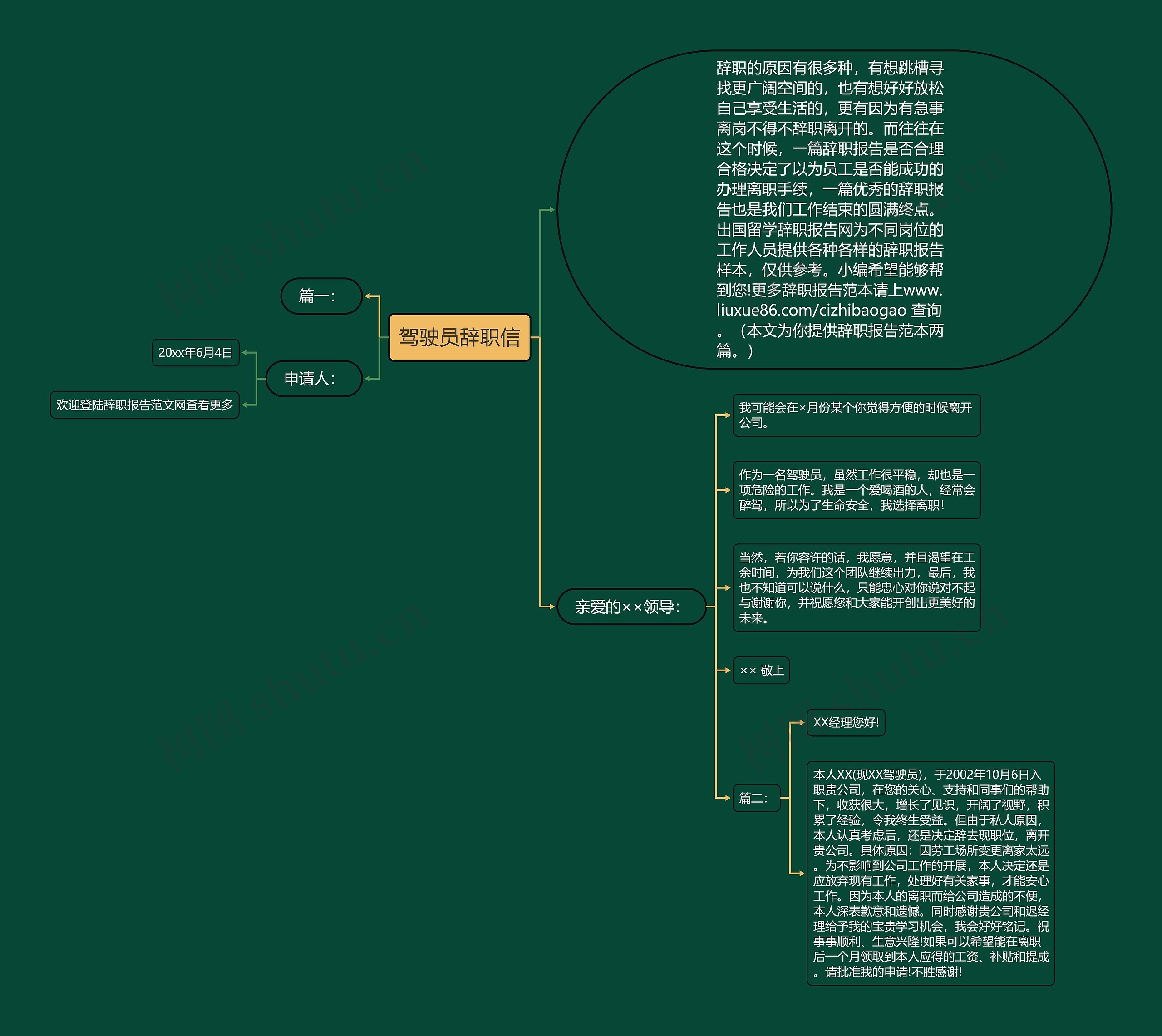 驾驶员辞职信思维导图