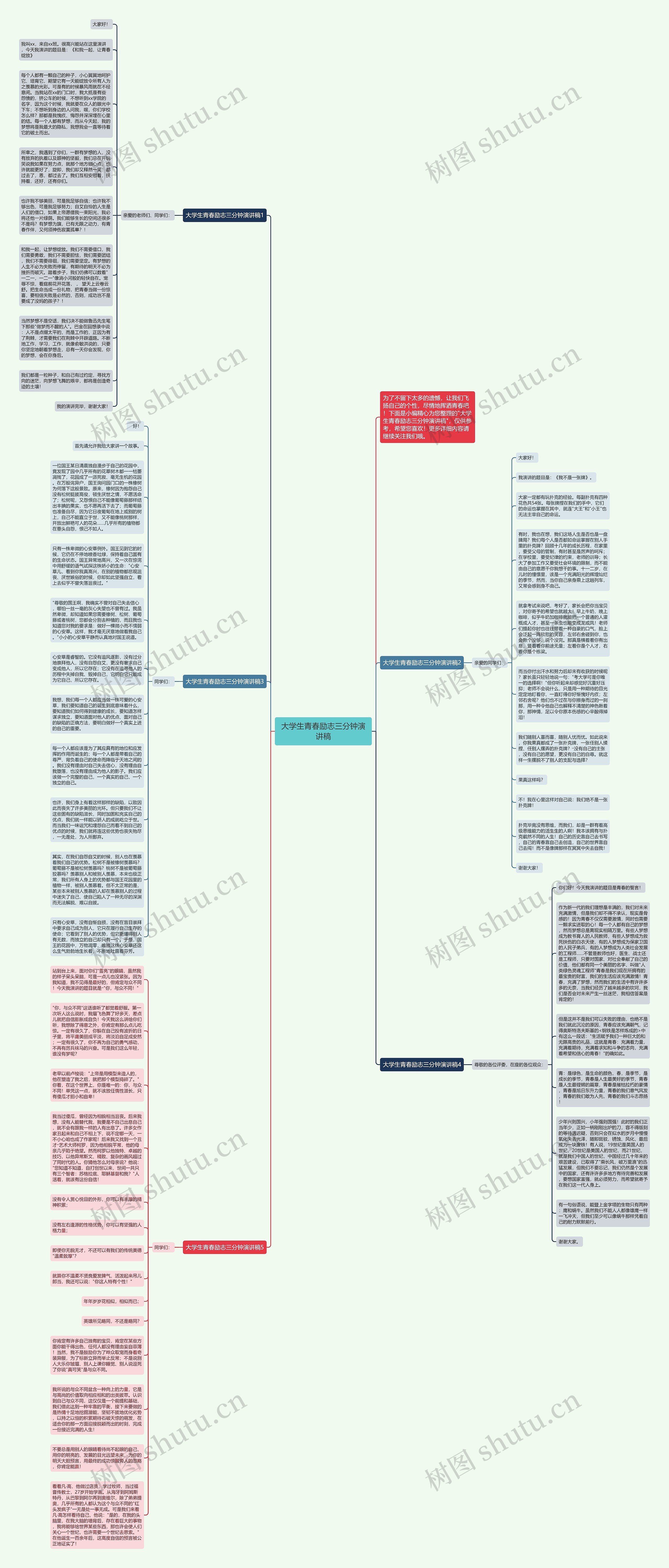 大学生青春励志三分钟演讲稿思维导图