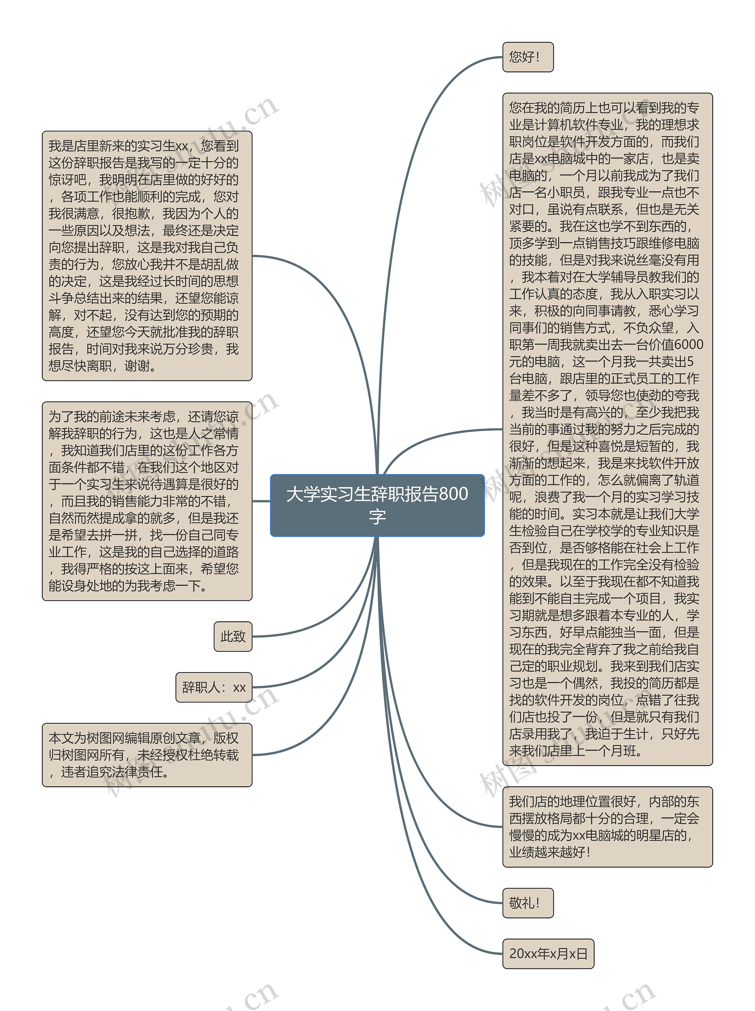 大学实习生辞职报告800字思维导图