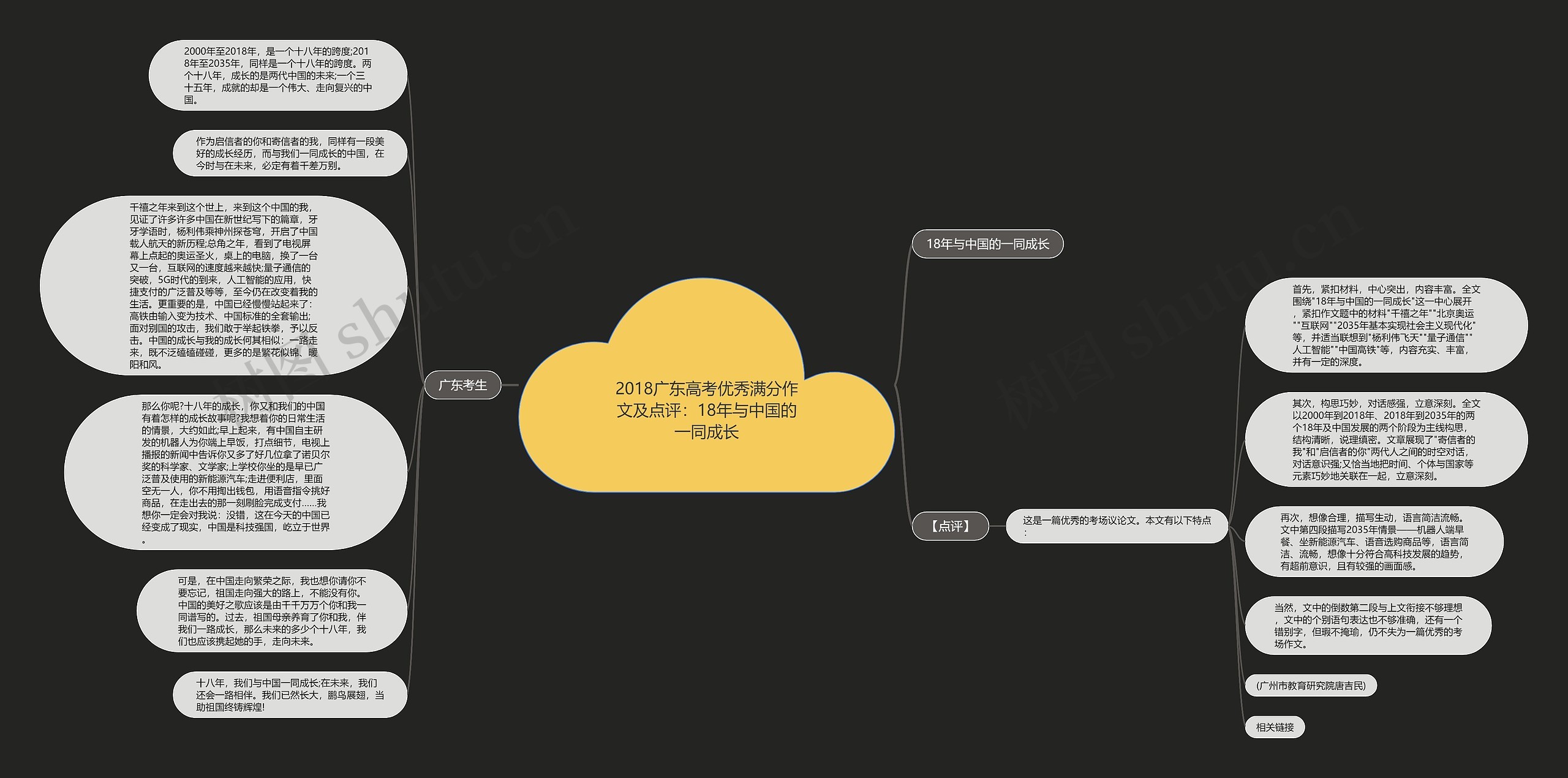2018广东高考优秀满分作文及点评：18年与中国的一同成长思维导图