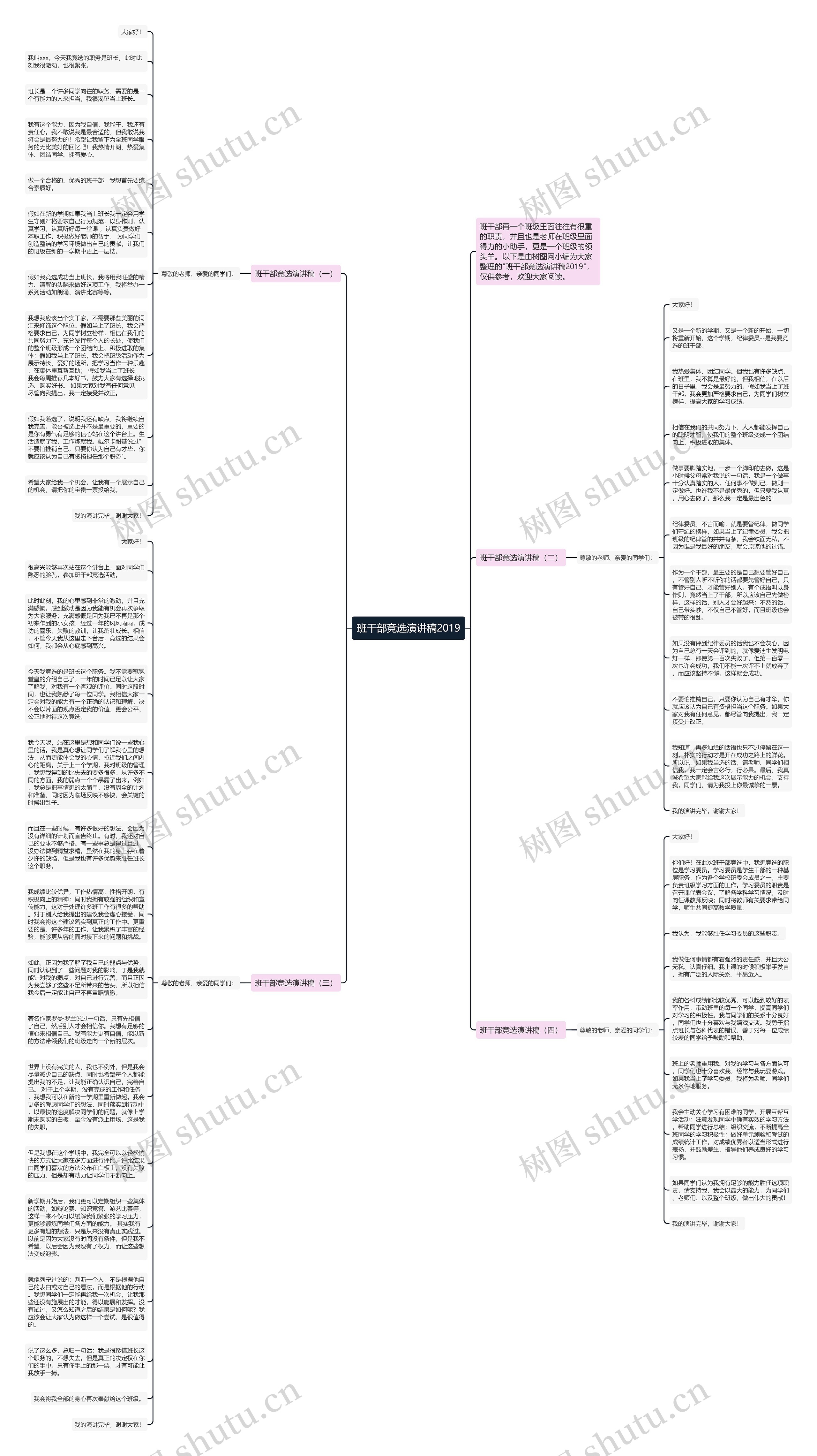 班干部竞选演讲稿2019思维导图