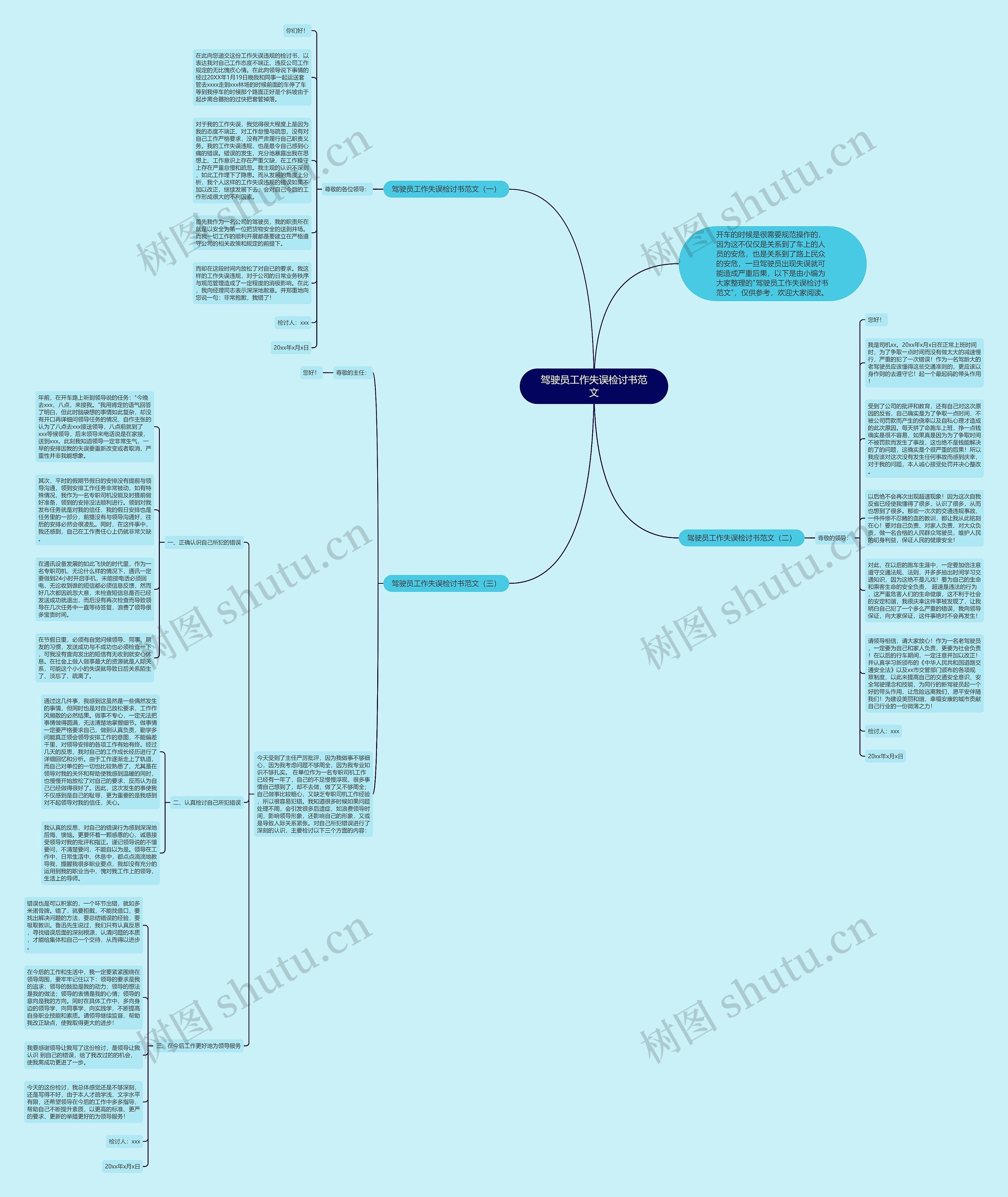 驾驶员工作失误检讨书范文思维导图