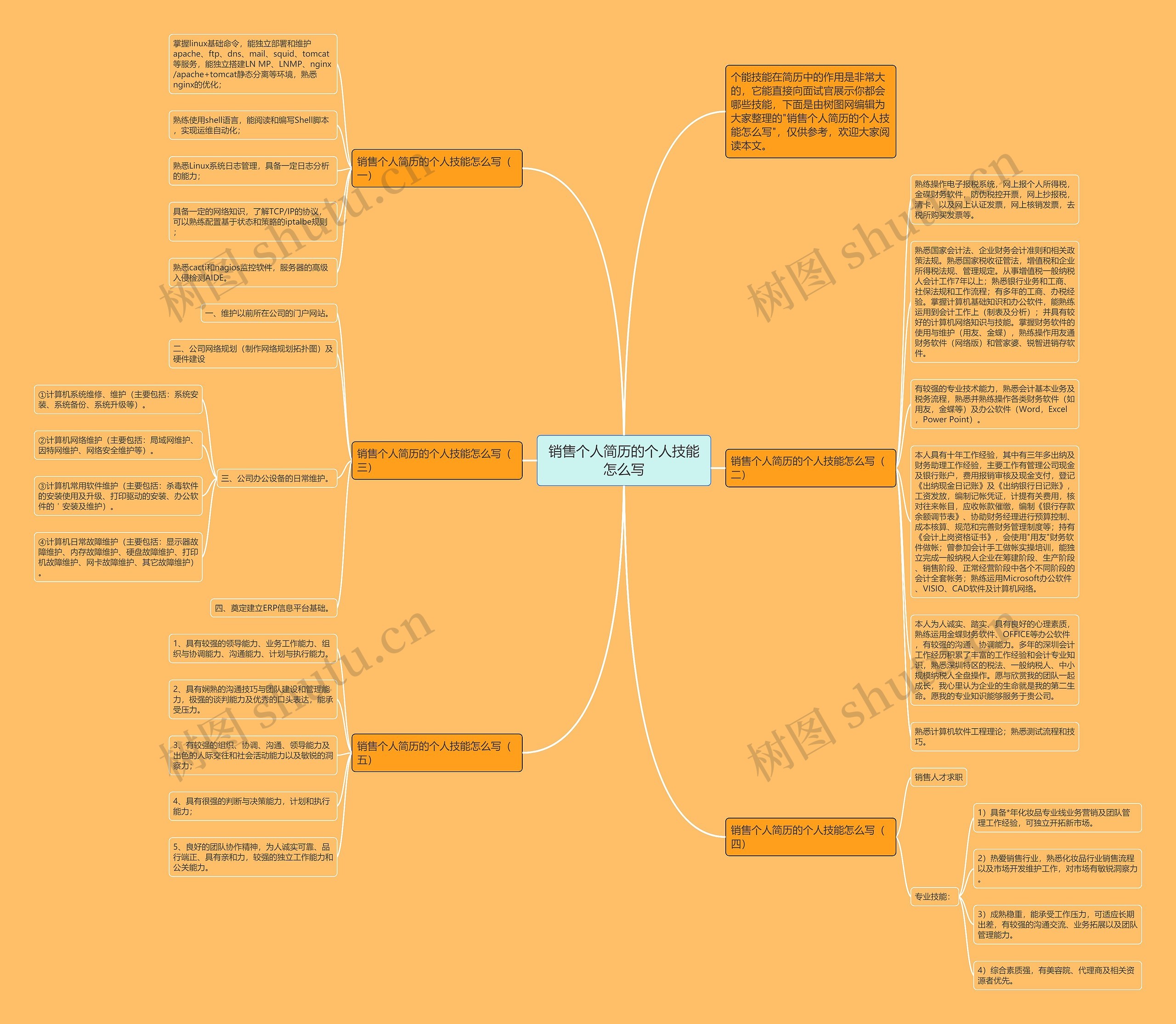销售个人简历的个人技能怎么写思维导图