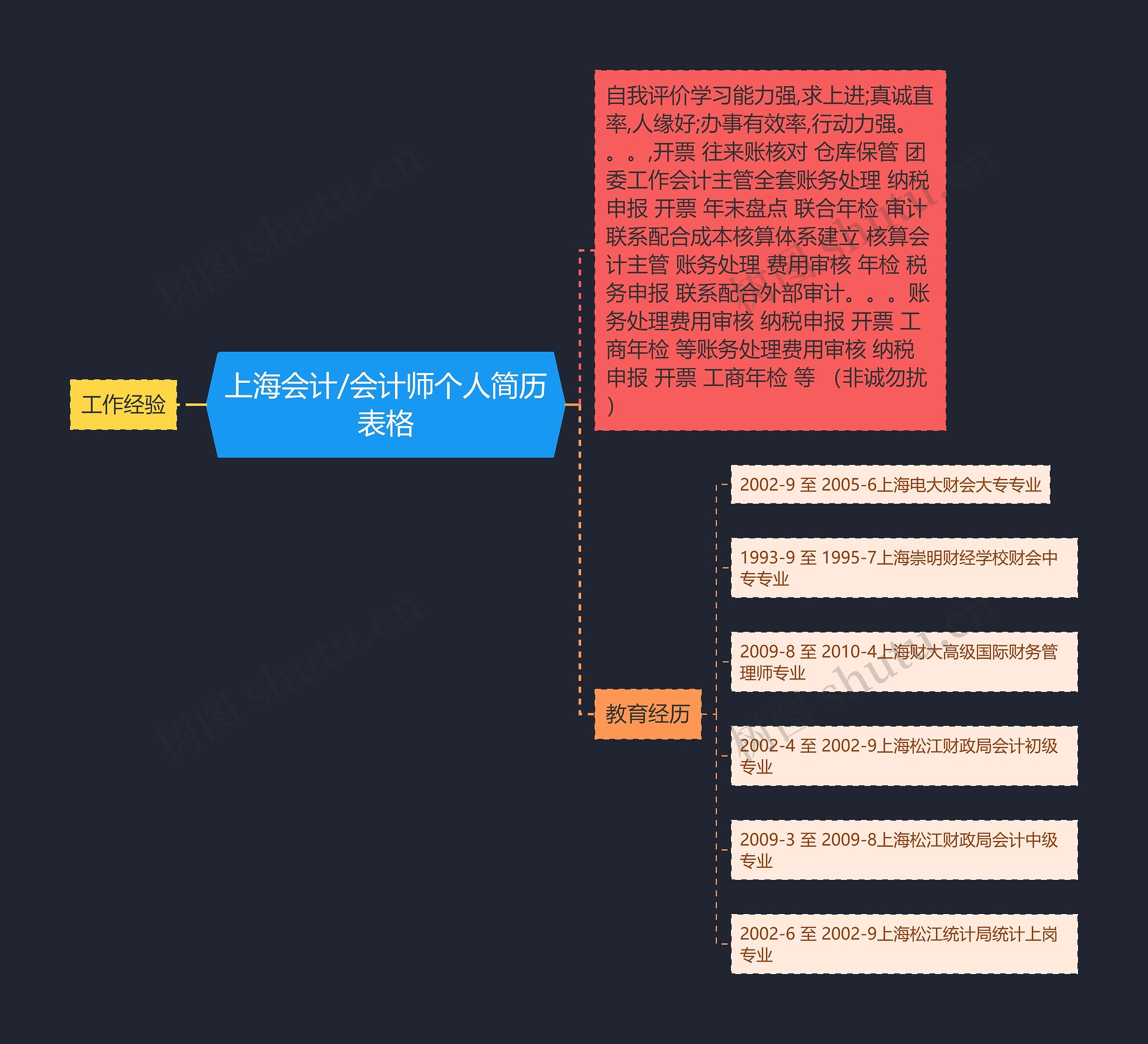 上海会计/会计师个人简历表格思维导图