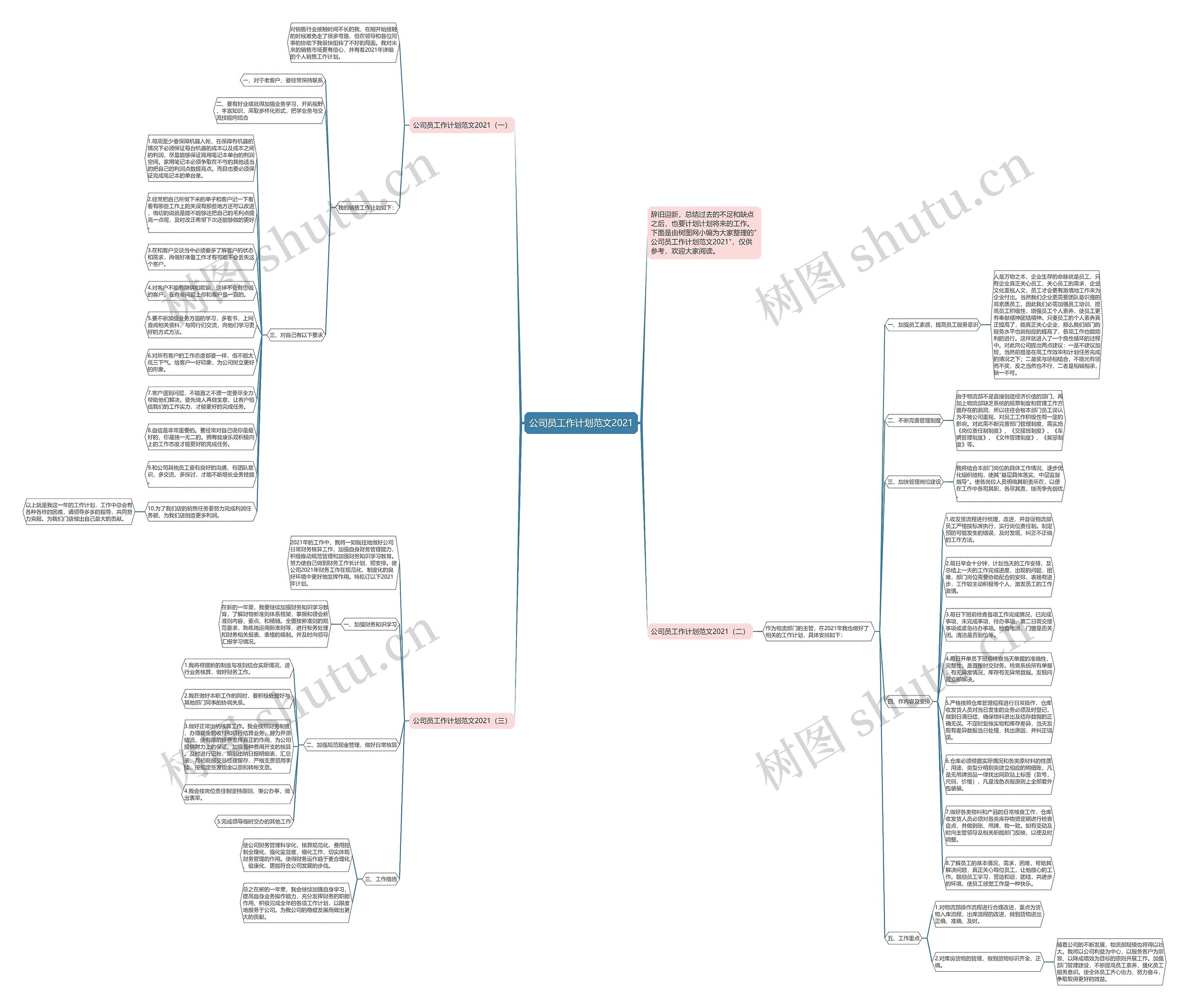 公司员工作计划范文2021思维导图
