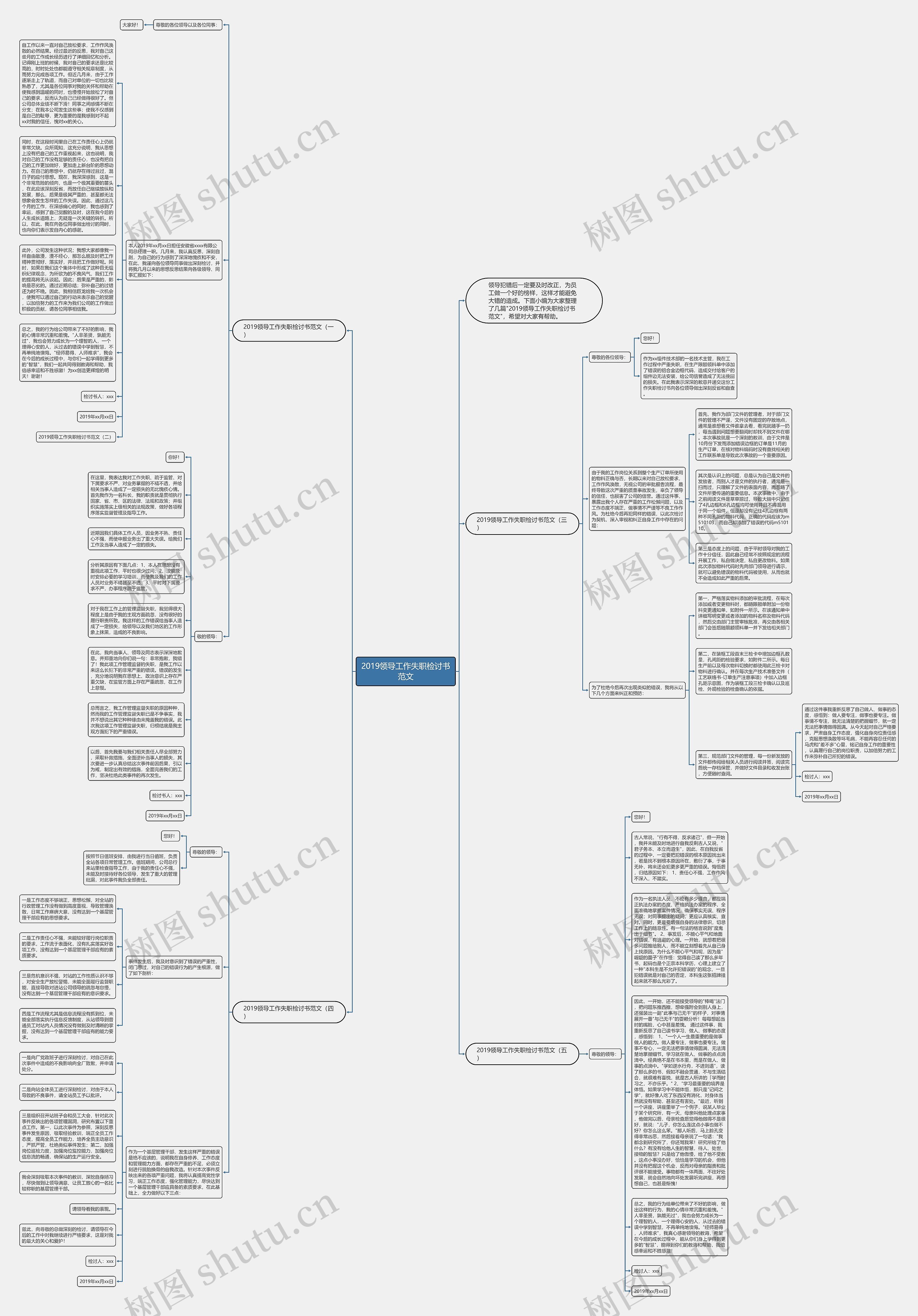 2019领导工作失职检讨书范文思维导图