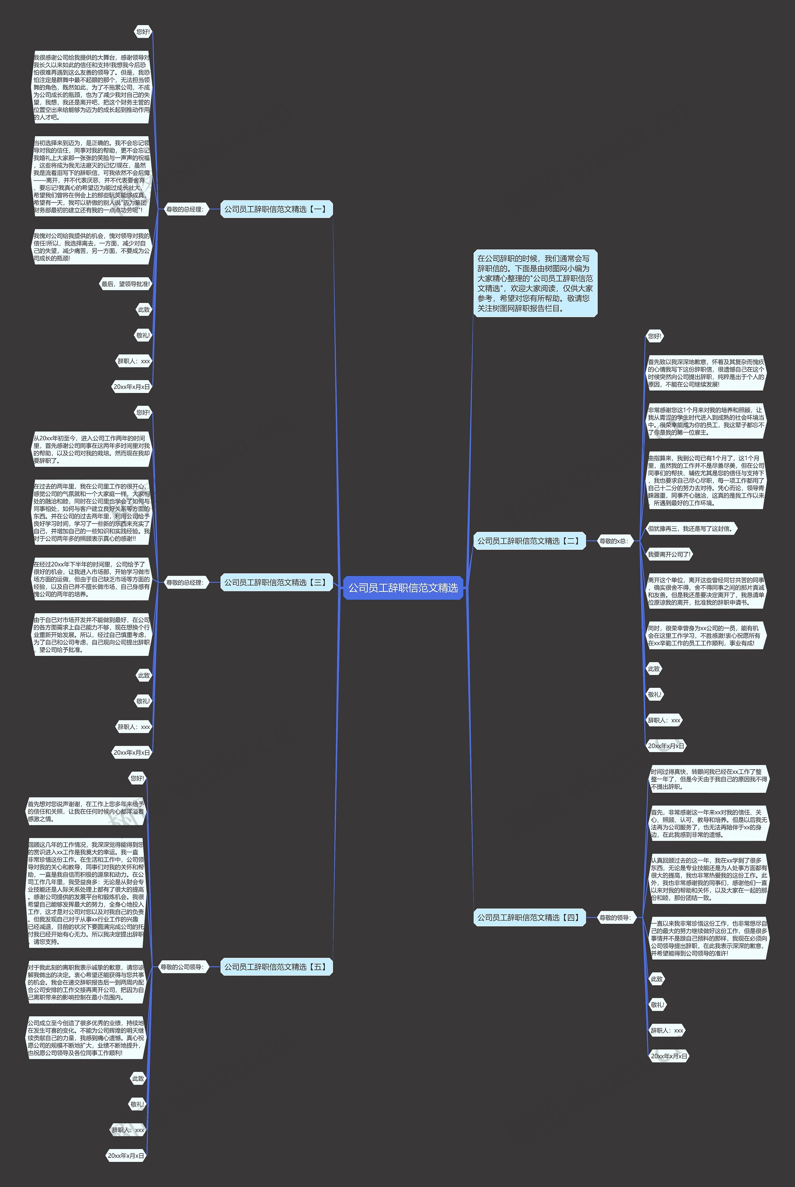 公司员工辞职信范文精选思维导图