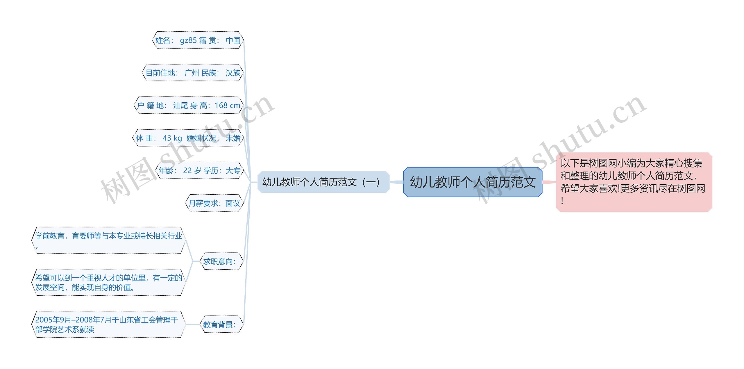 幼儿教师个人简历范文思维导图