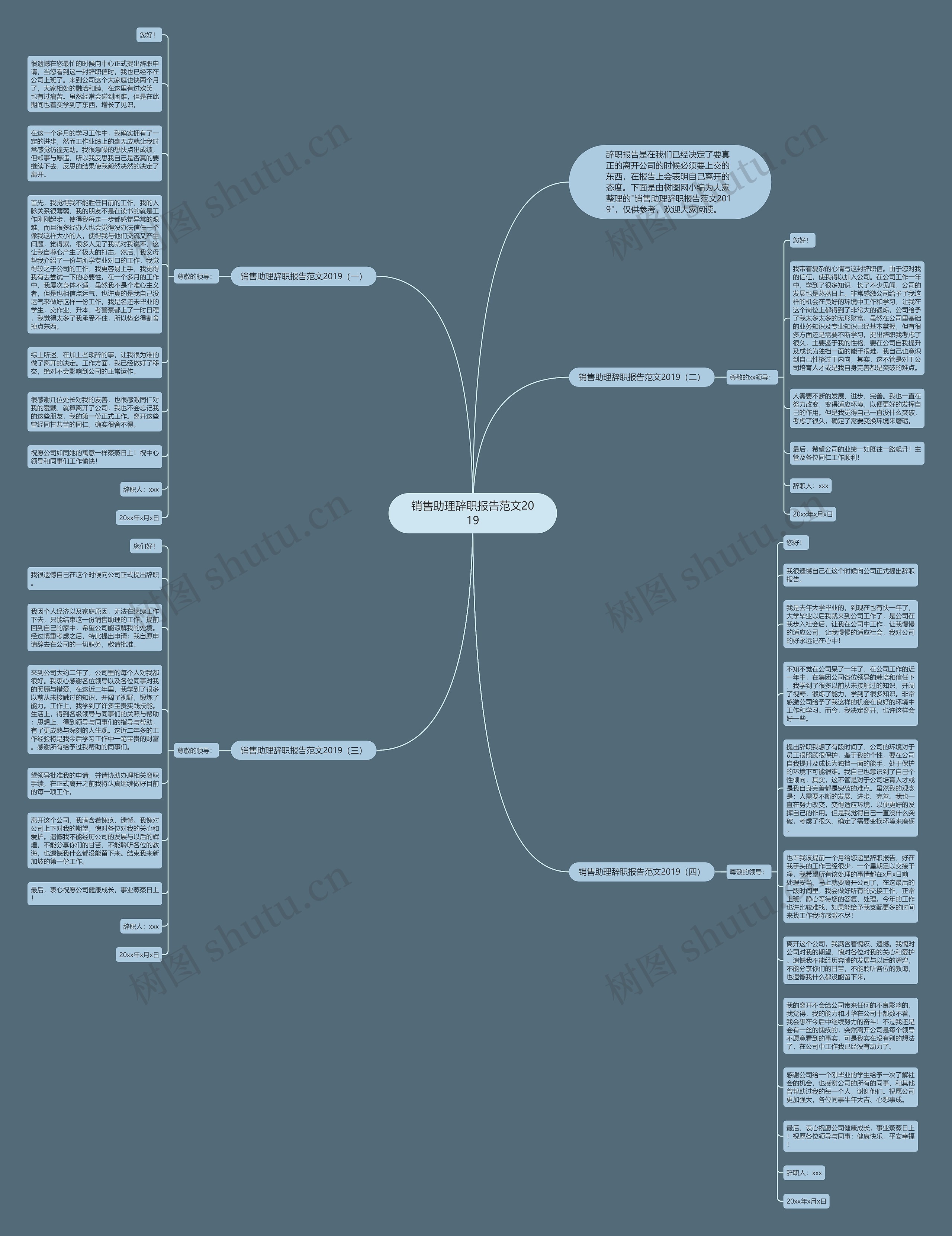 销售助理辞职报告范文2019思维导图