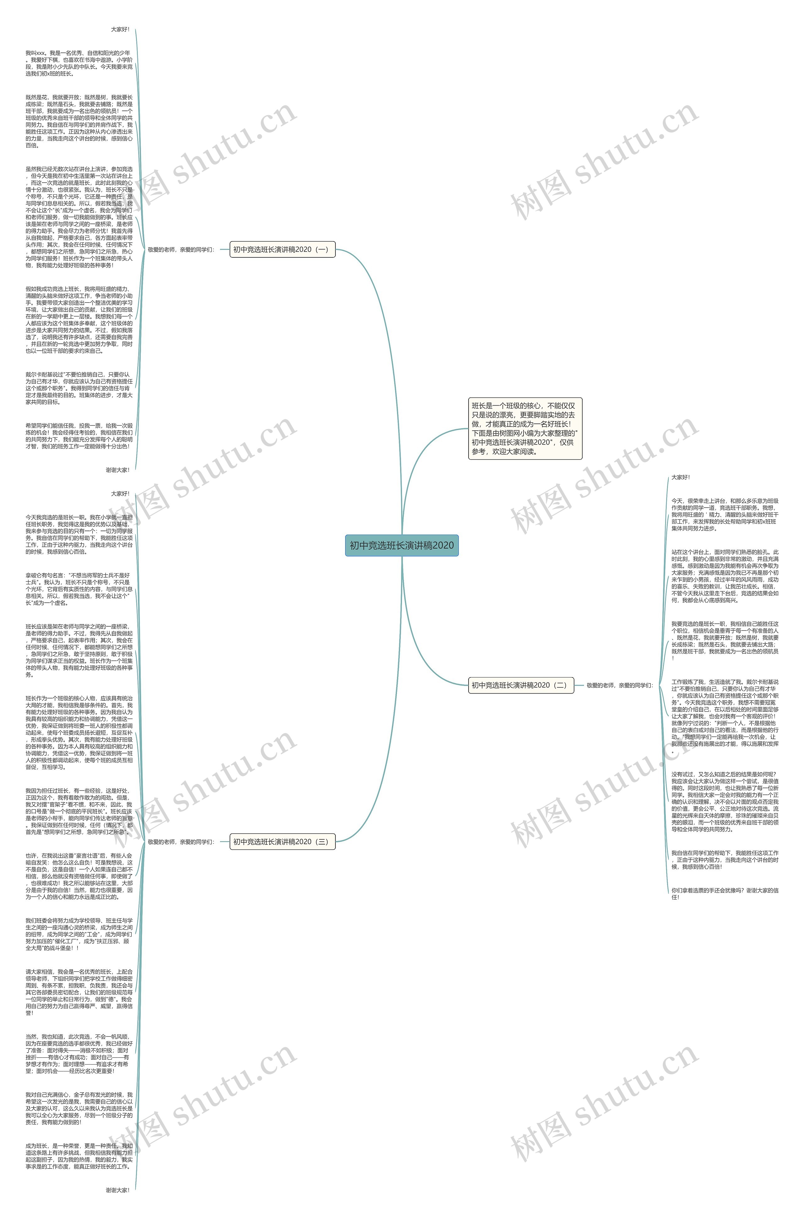 初中竞选班长演讲稿2020思维导图