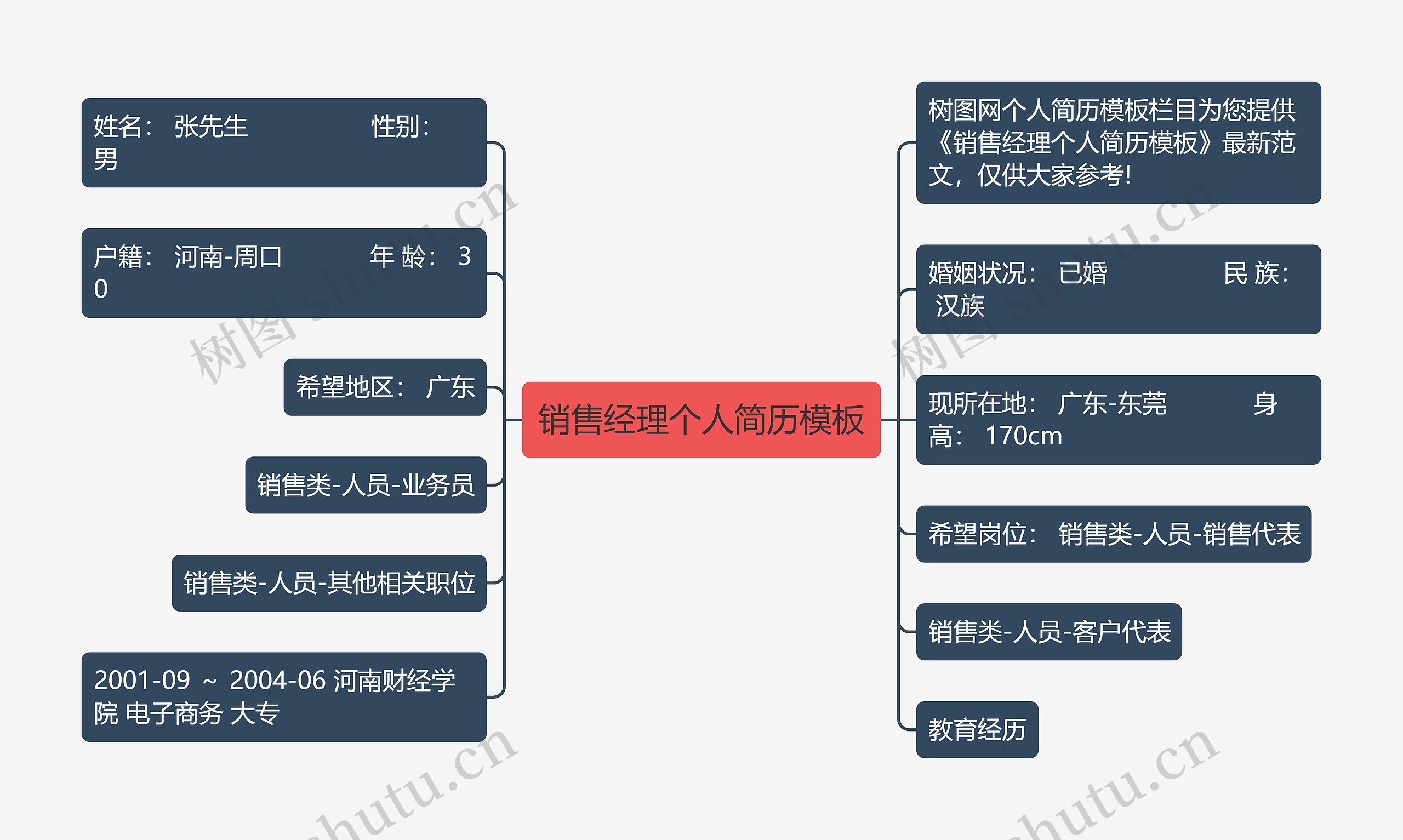 销售经理个人简历思维导图