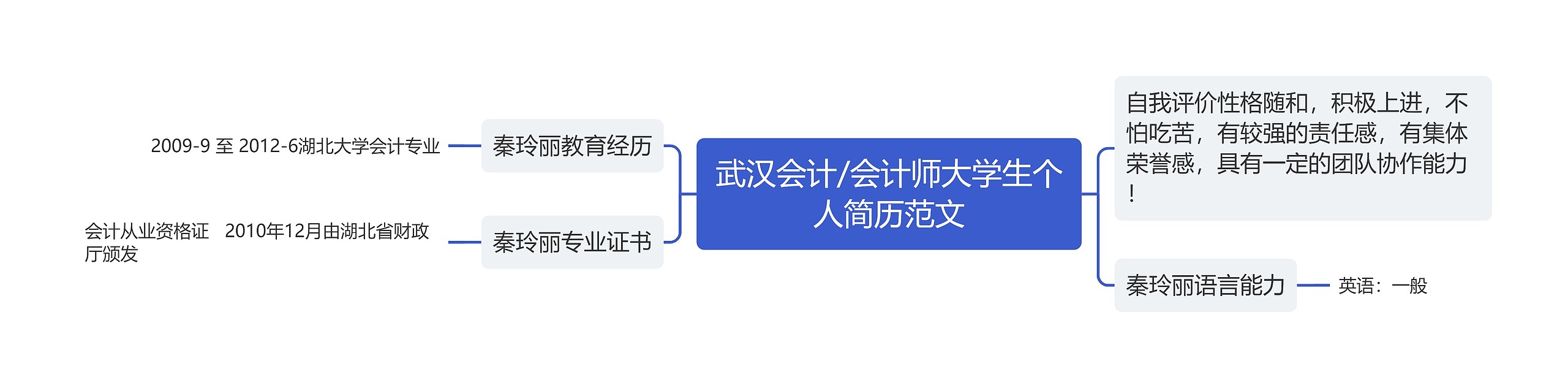 武汉会计/会计师大学生个人简历范文思维导图