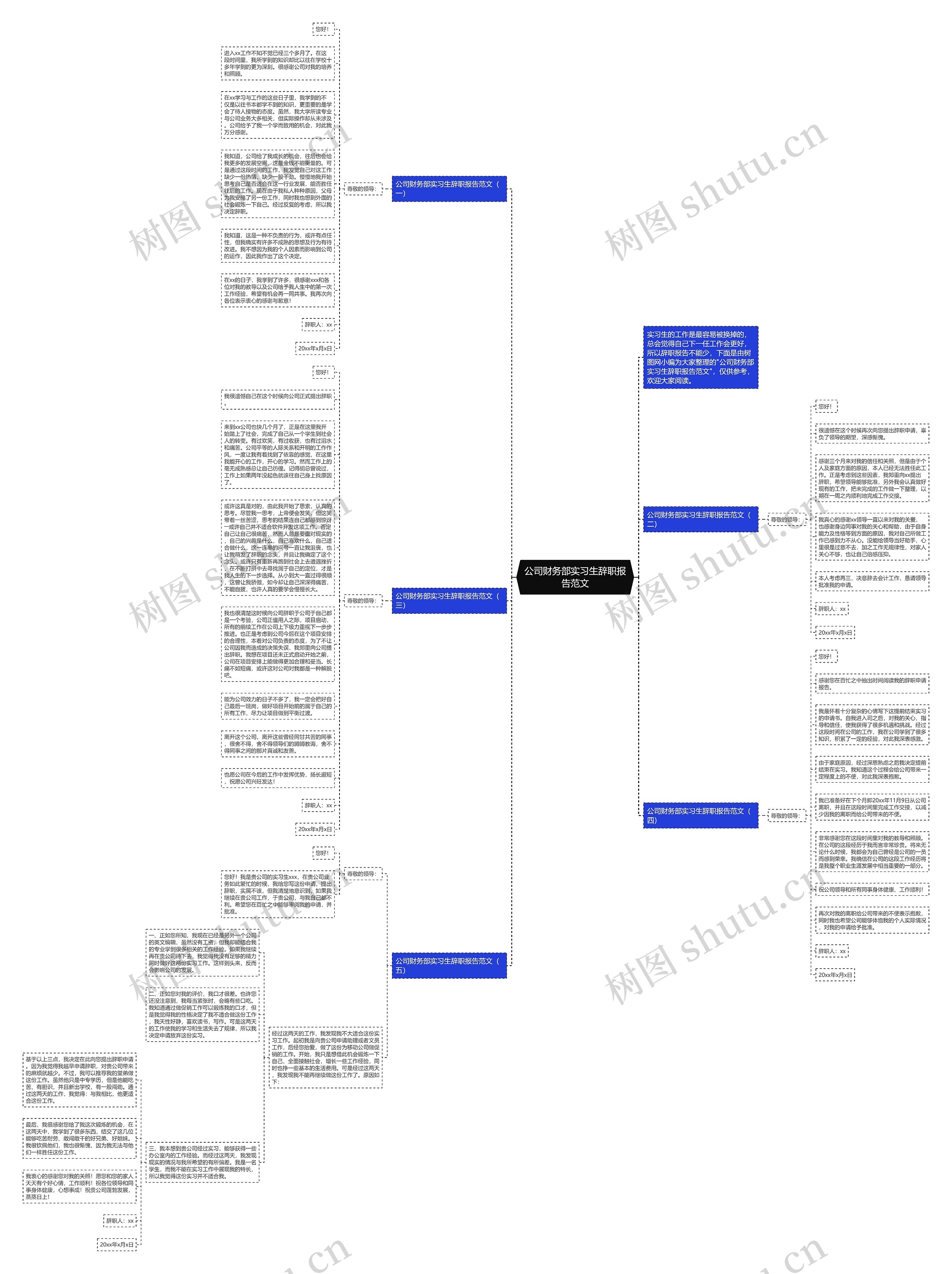 公司财务部实习生辞职报告范文思维导图