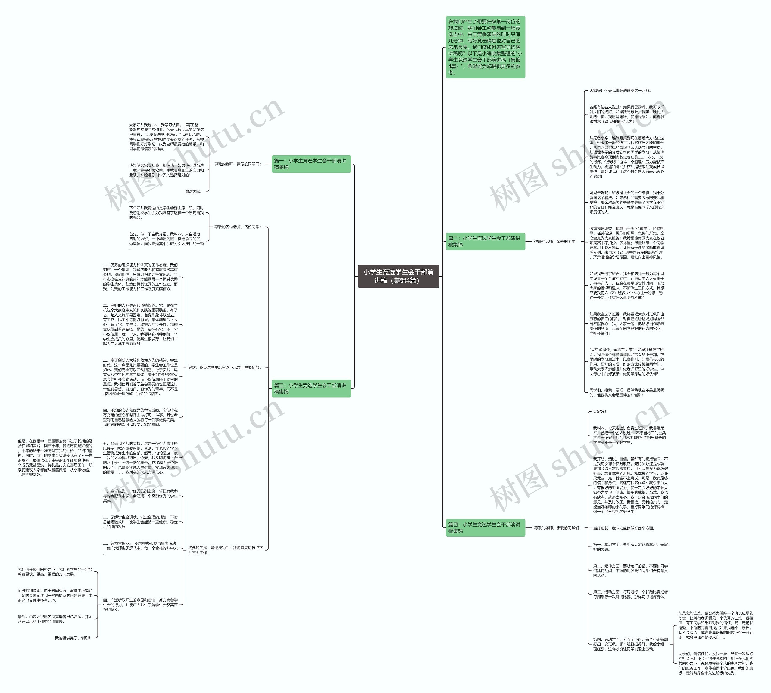 小学生竞选学生会干部演讲稿（集锦4篇）思维导图