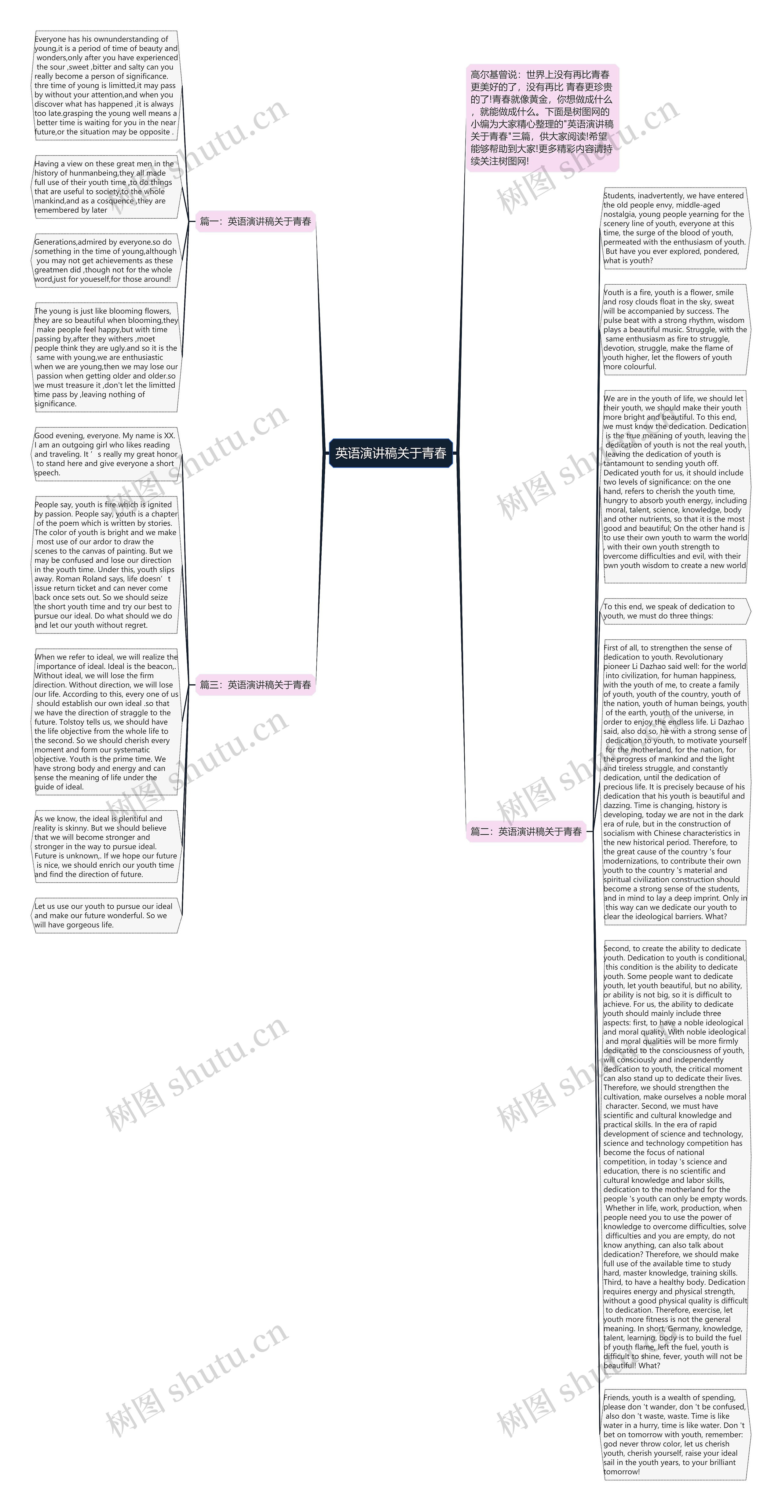 英语演讲稿关于青春思维导图