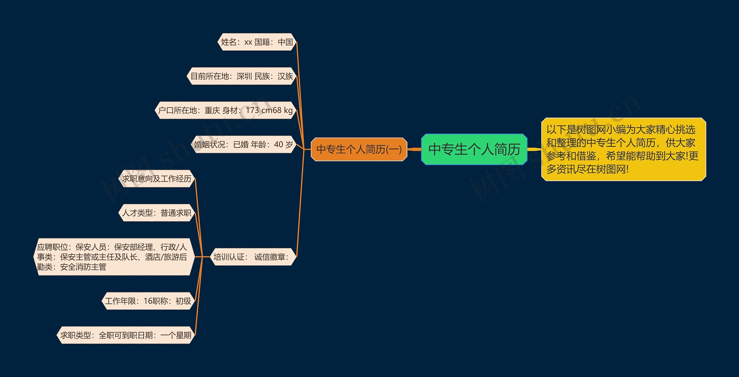 中专生个人简历思维导图
