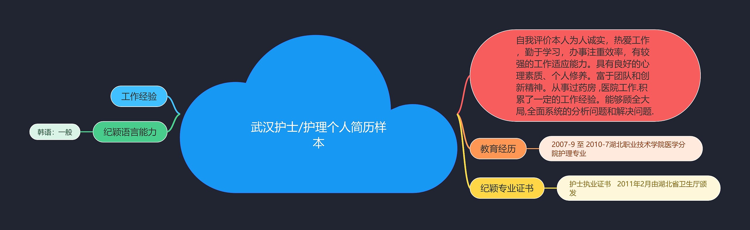 武汉护士/护理个人简历样本思维导图