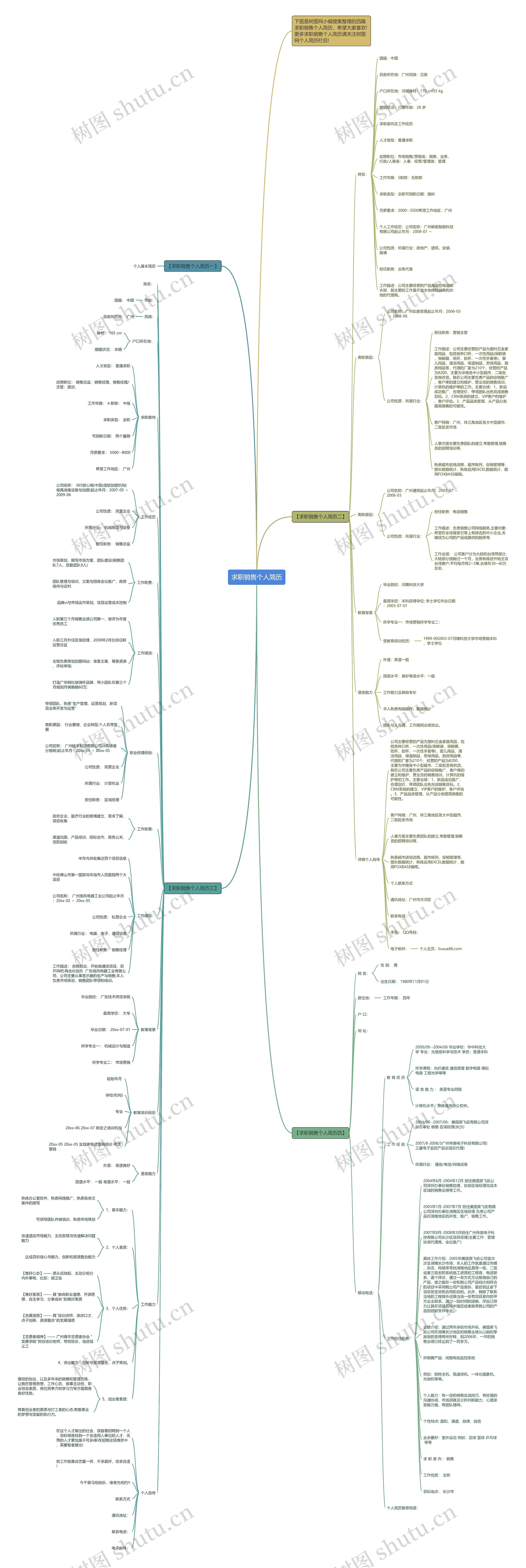 求职销售个人简历思维导图
