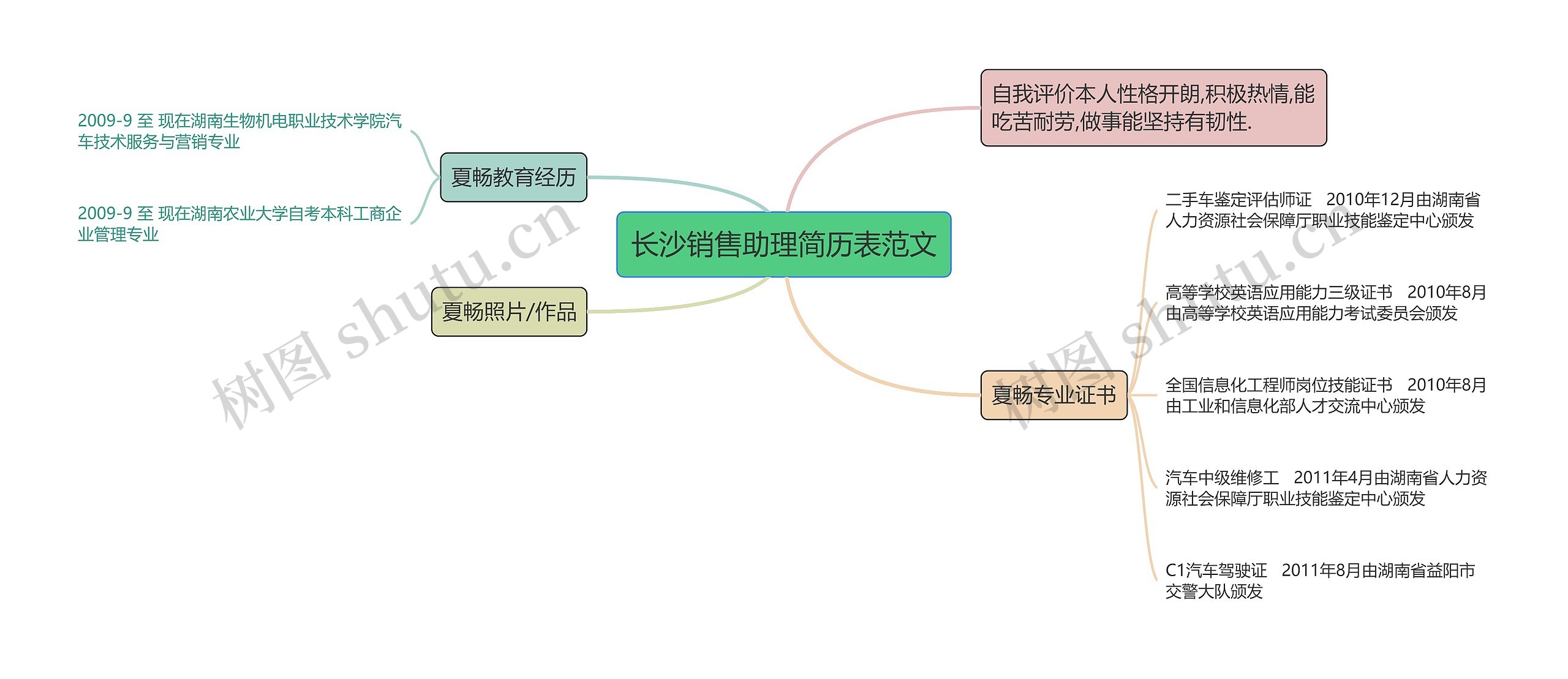 长沙销售助理简历表范文思维导图